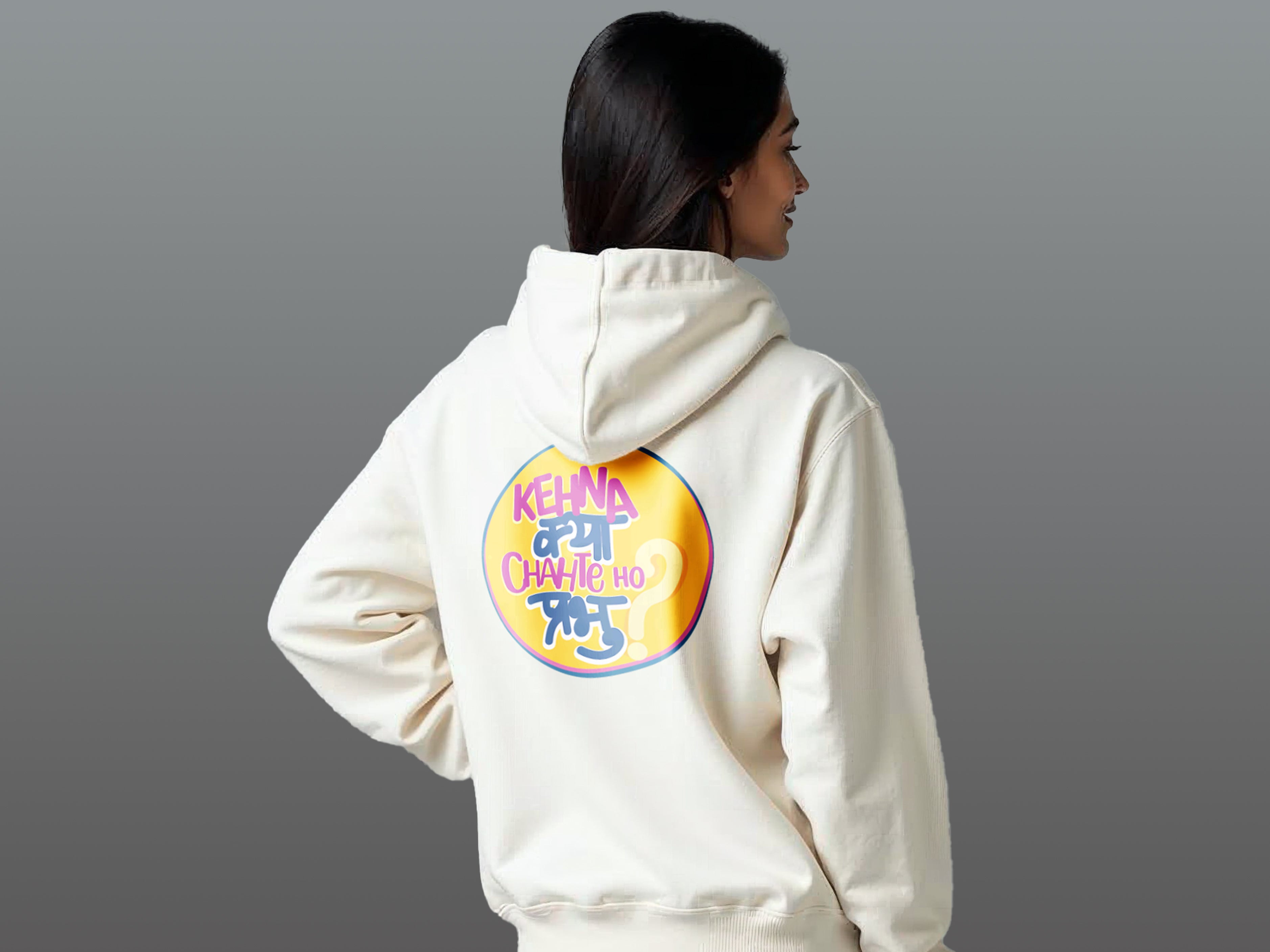 TMKOC Women Off-White Oversized Hoodies Cotton 350 GSM Long Sleeve KEHNA KYA CHAHTE HO PRABHU