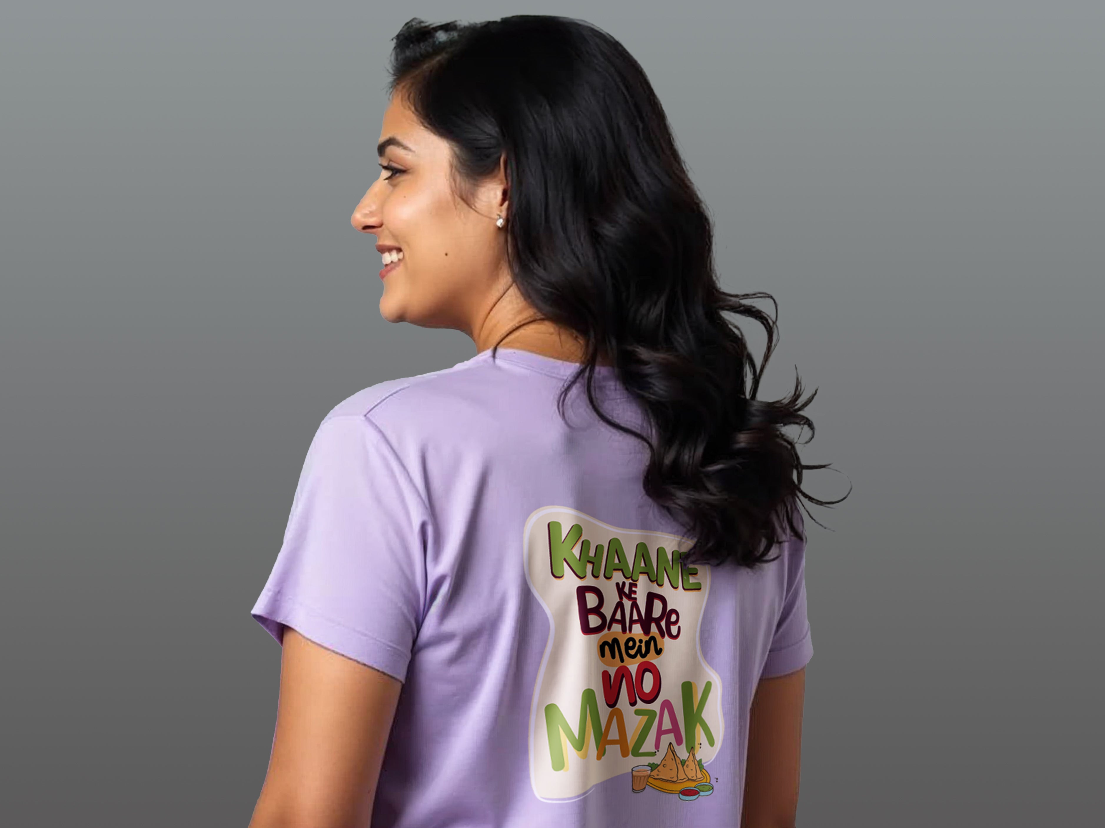 TMKOC Lavender Printed Round Neck Plus Size T-shirts KHAANE KE BAARE MEIN NO MAZAK