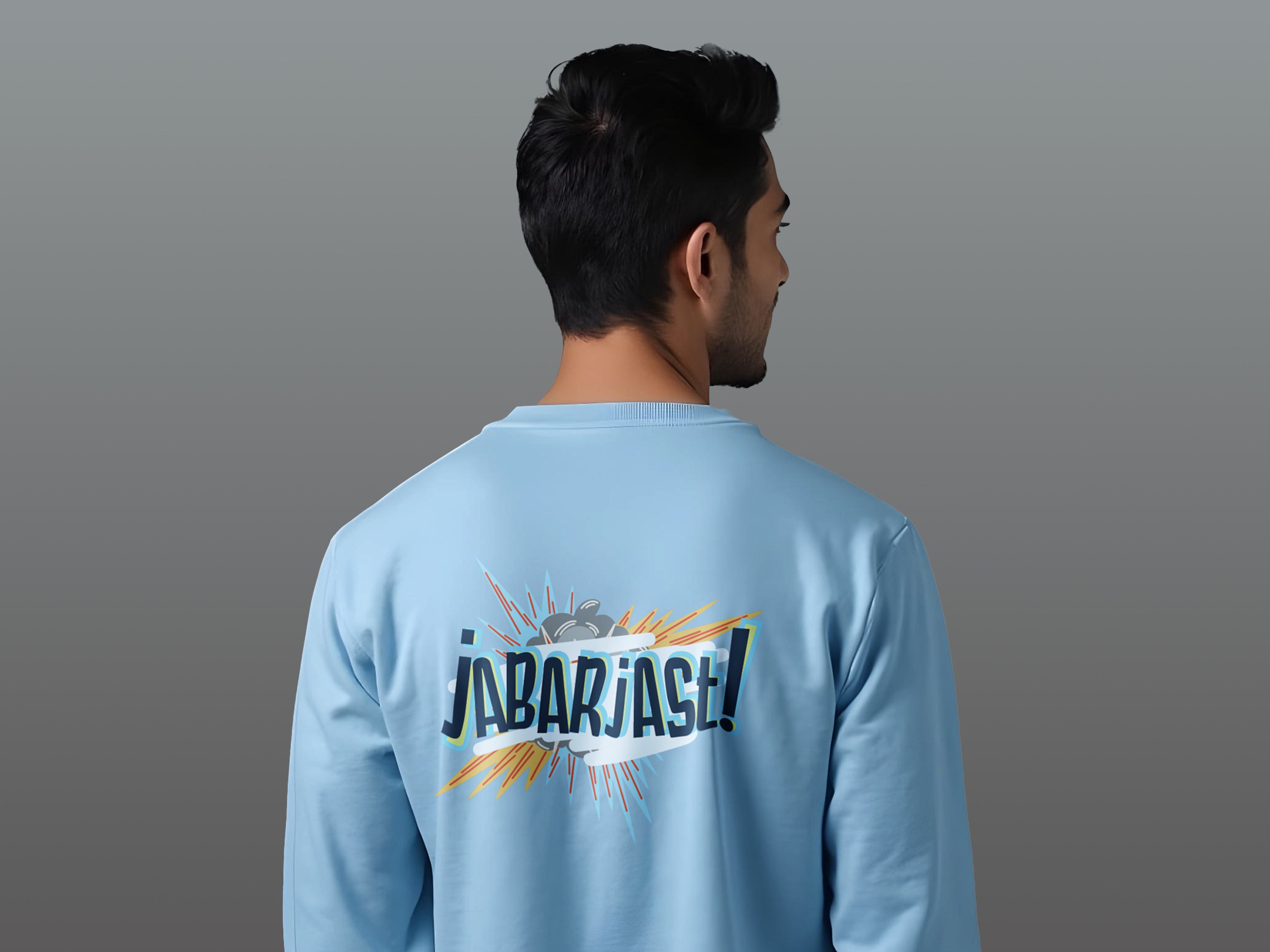 TMKOC Printed Crew Neck Blue Sweatshirt Cotton 240 GSM JABARJAST