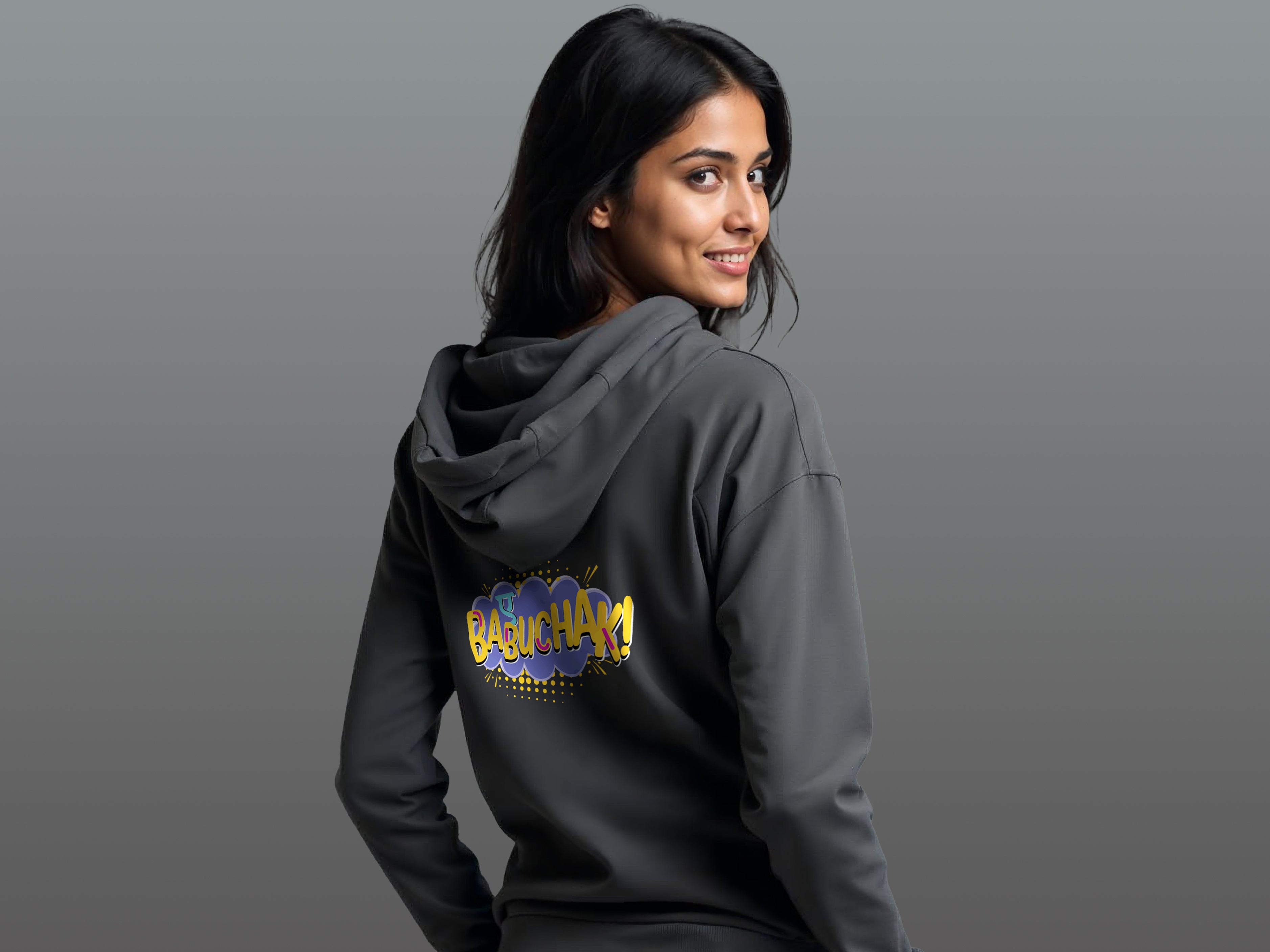 TMKOC Regular Fit Grey Hoodies for Women AYE BABUCHAK