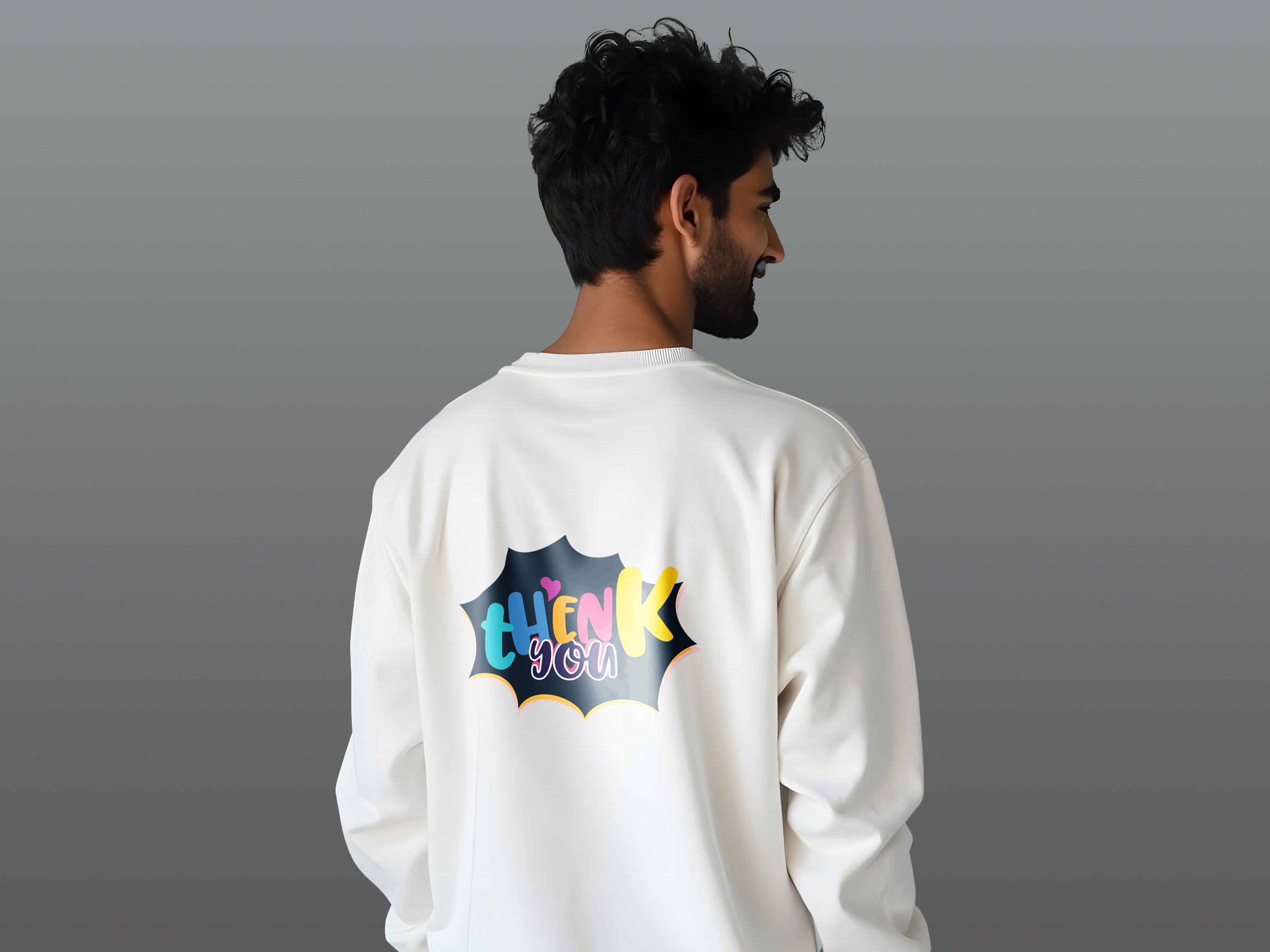 TMKOC Printed Crew Neck Sweatshirt White Color Cotton 240 GSM THANK YOU