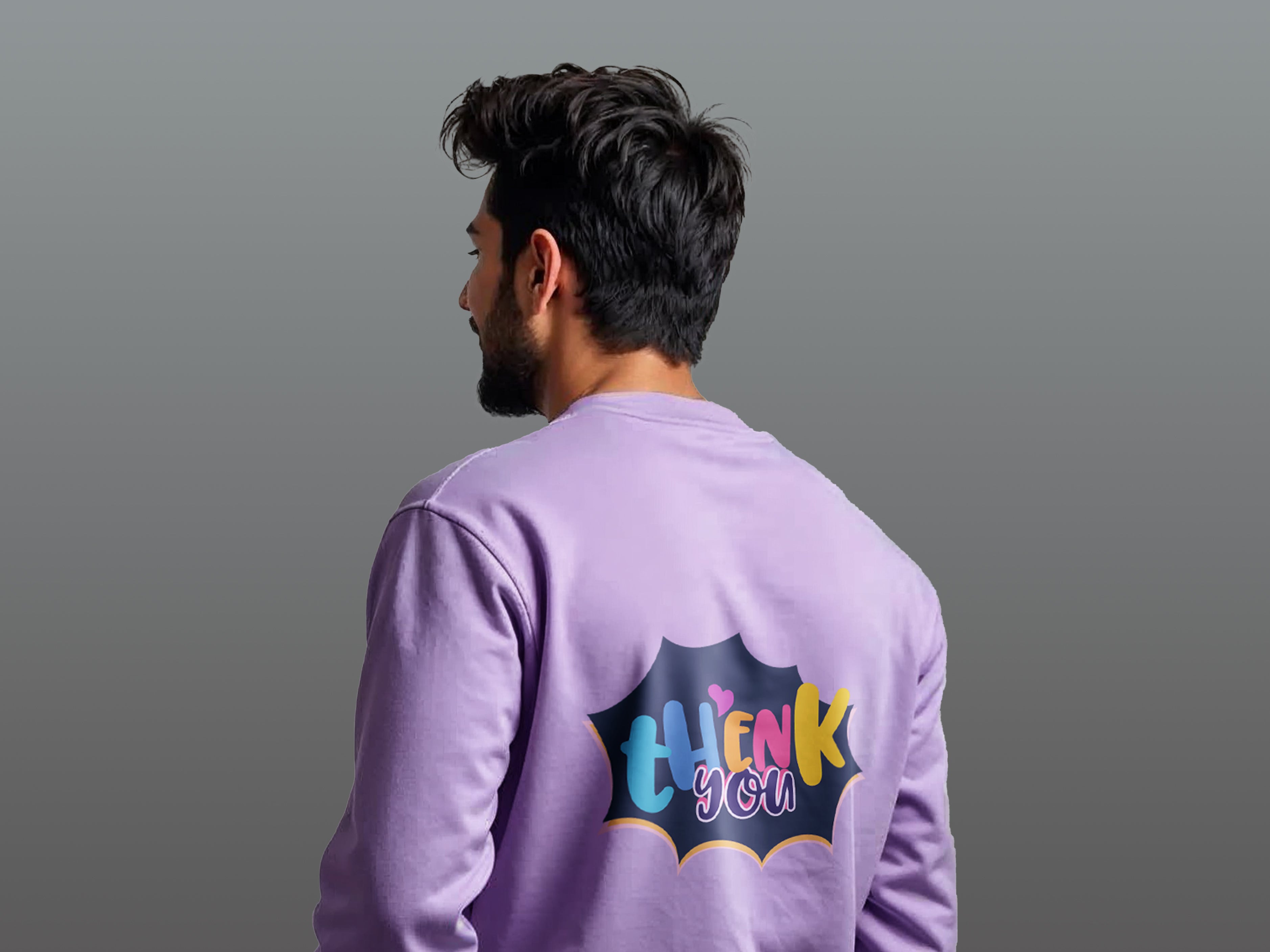 TMKOC Purple Printed Crew Neck Sweatshirt Cotton 240 GSM THANK YOU