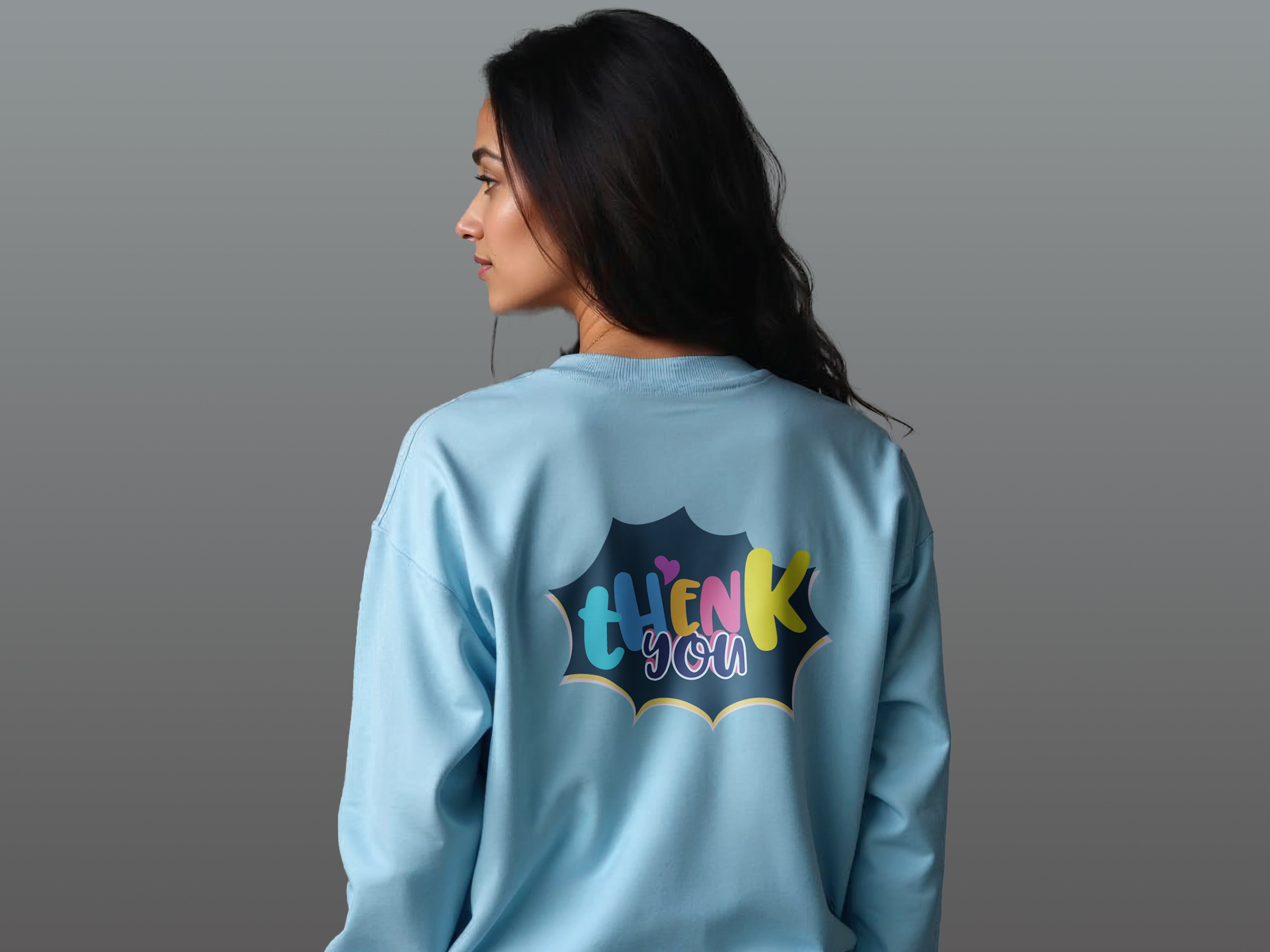 TMKOC Printed Crew Neck Blue Sweatshirt Cotton 240 GSM THANK YOU