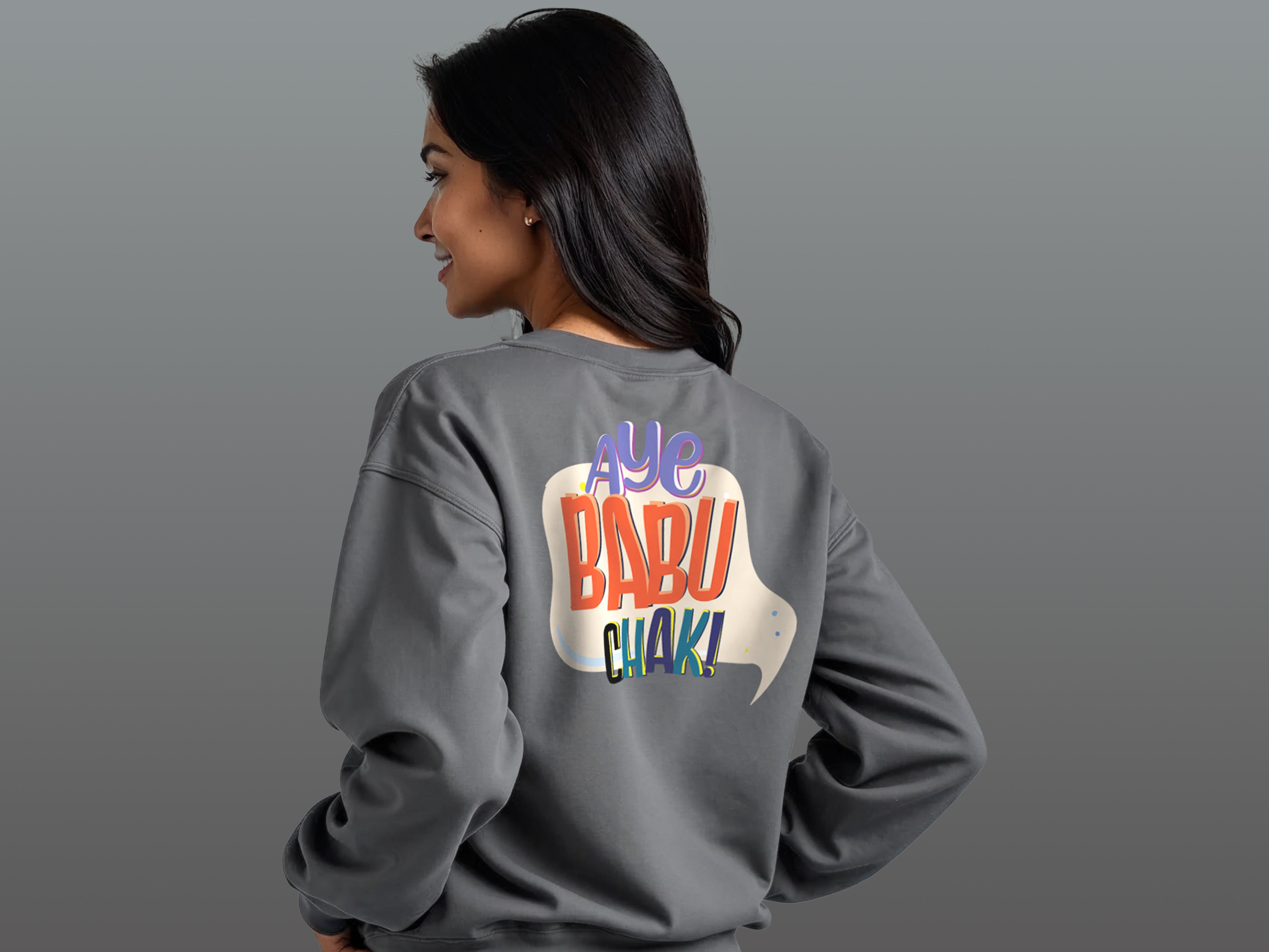 TMKOC Grey Printed Crew Neck Sweatshirt Cotton 350 GSM AYE BABUCHAK