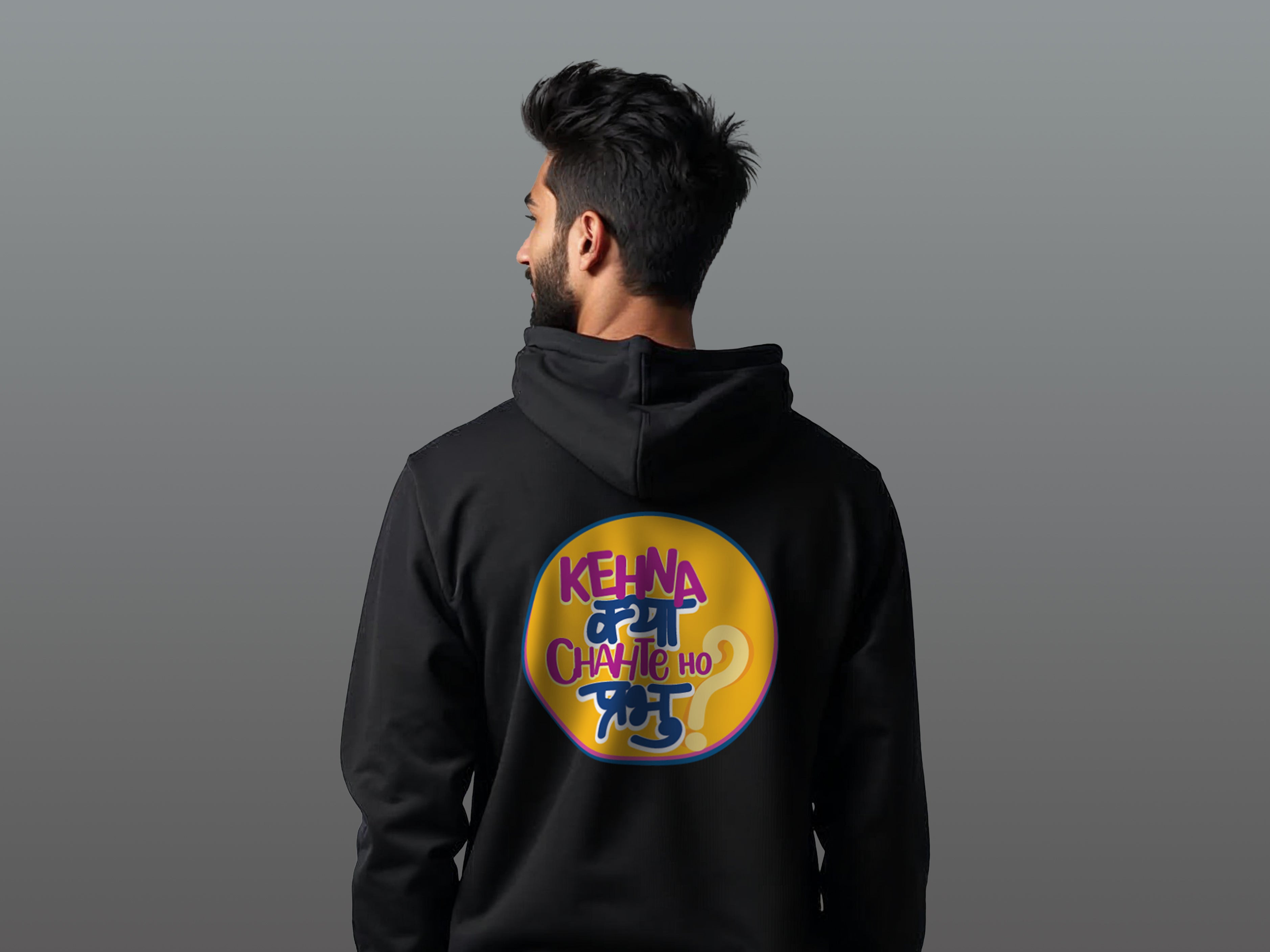 TMKOC Black Cotton Regular Fit Hooded Sweatshirt for Men KEHNA KYA CHAHTE HO PRABHU