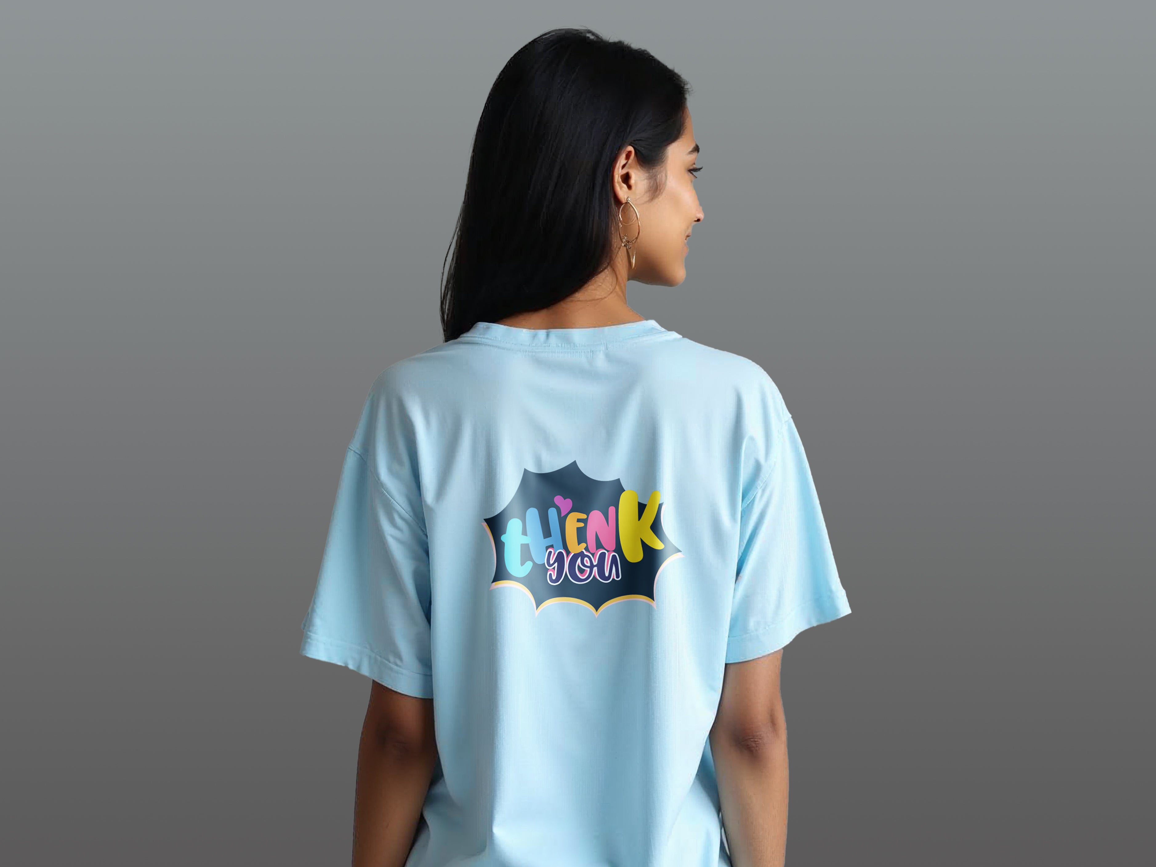 TMKOC Blue Oversized Printed T-Shirts For Women THANK YOU