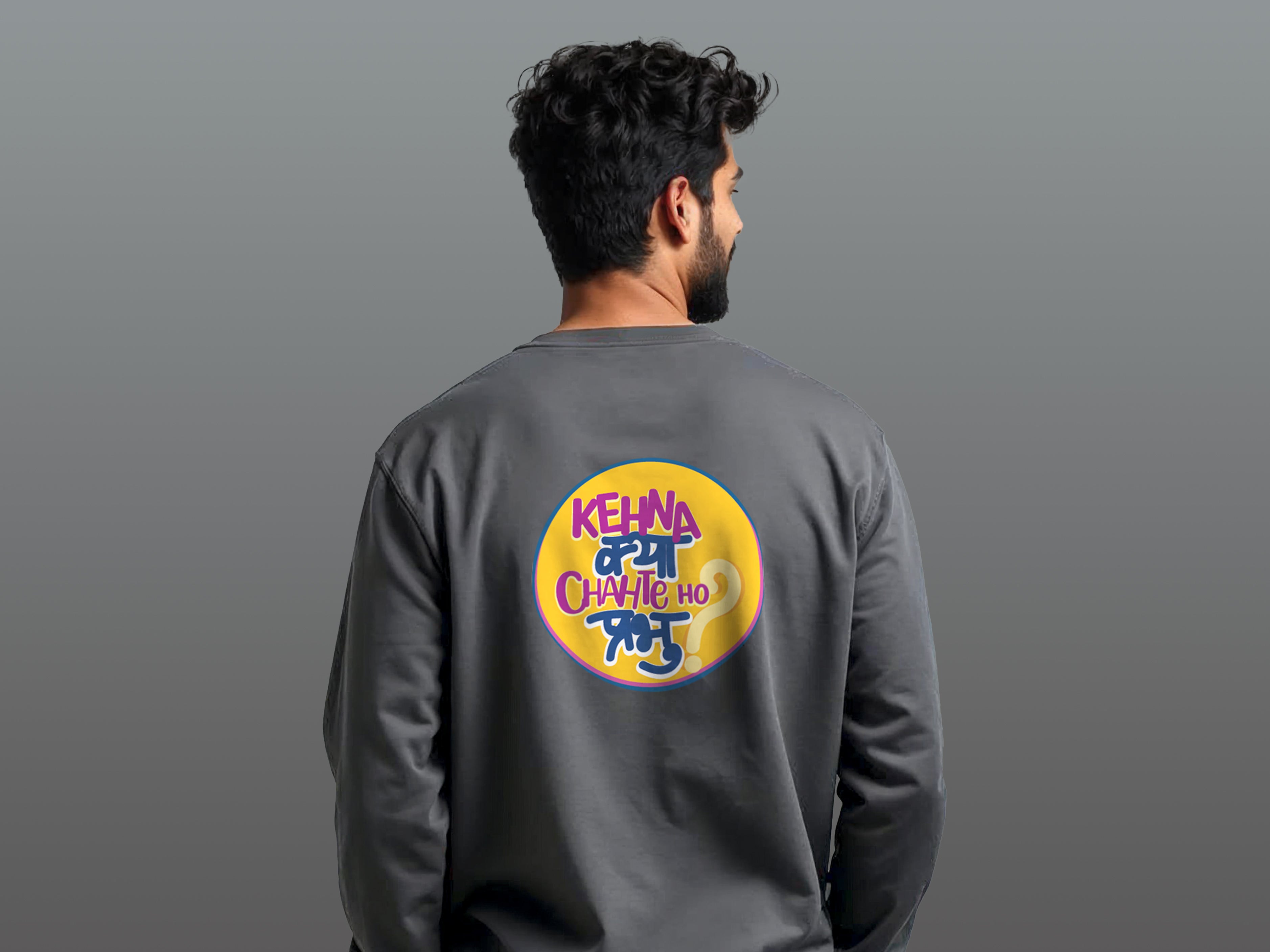 TMKOC Grey Printed Crew Neck Winter Sweatshirt Cotton 350 GSM KEHNA KYA CHAHTE HO PRABHU