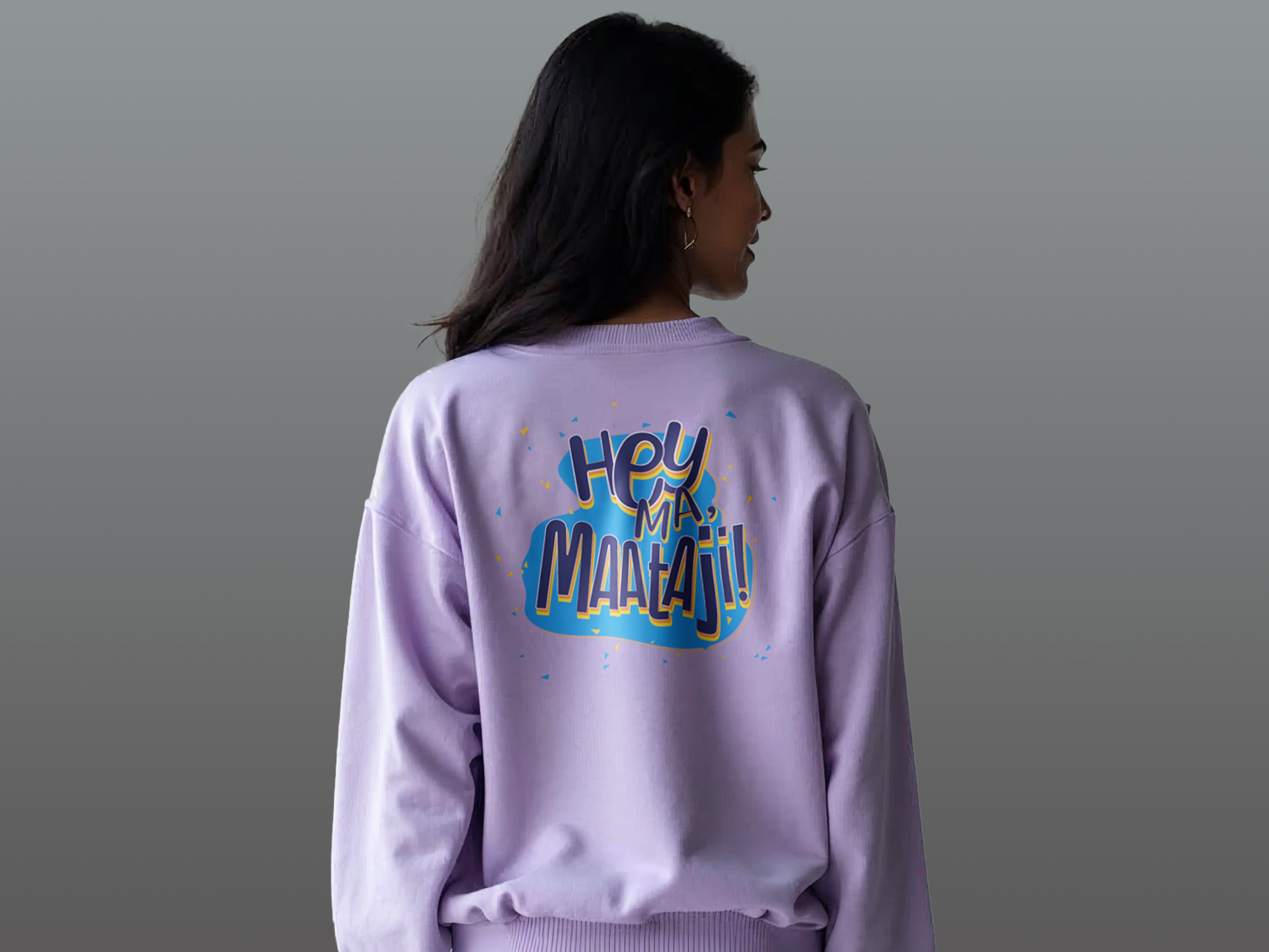 TMKOC Printed Crew Neck Lavender Sweatshirt Cotton 350 GSM HEY MA MAATA JI