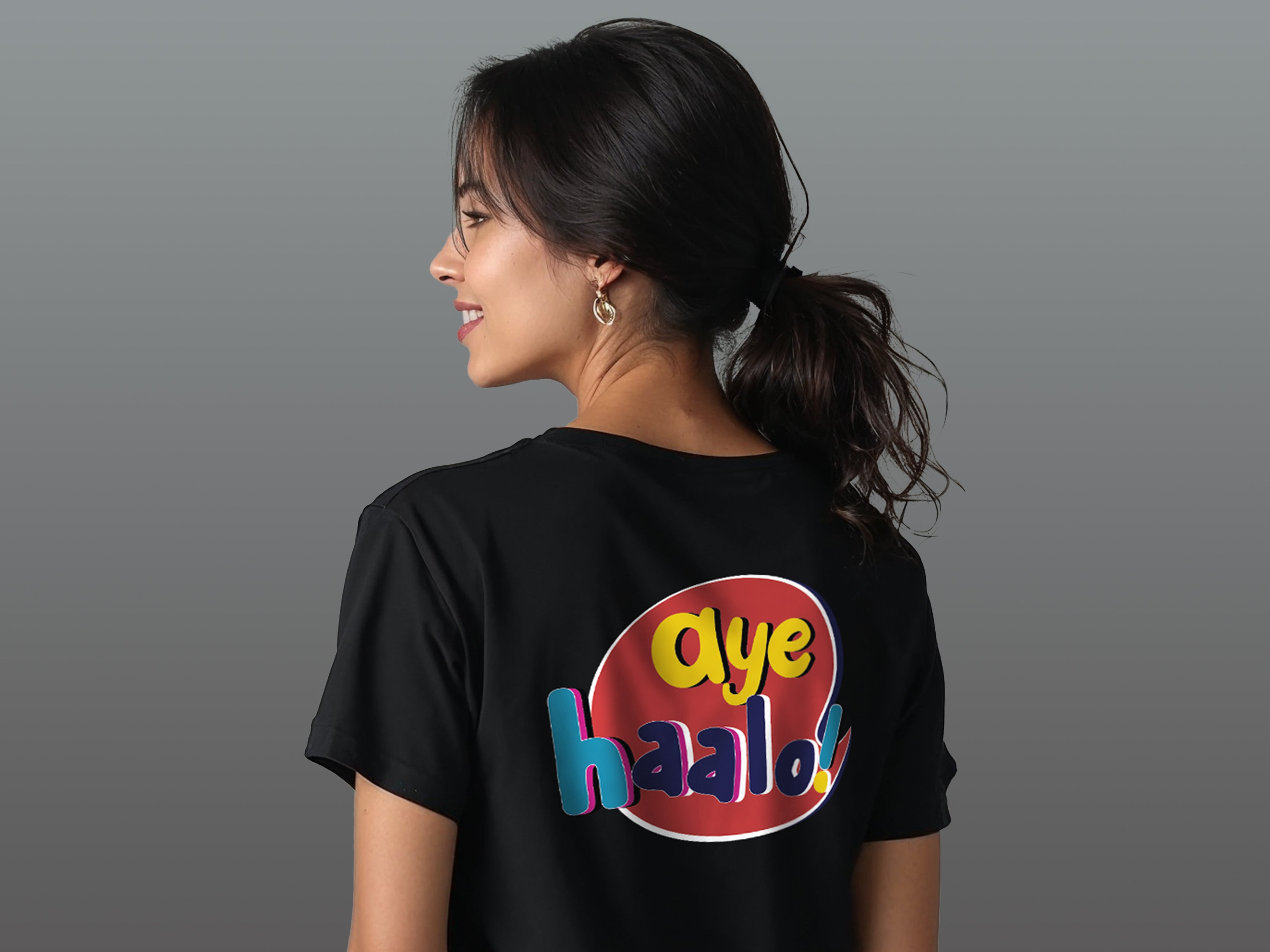 TMKOC Regular Fit Back Printed Black T-Shirts AYE HAALO