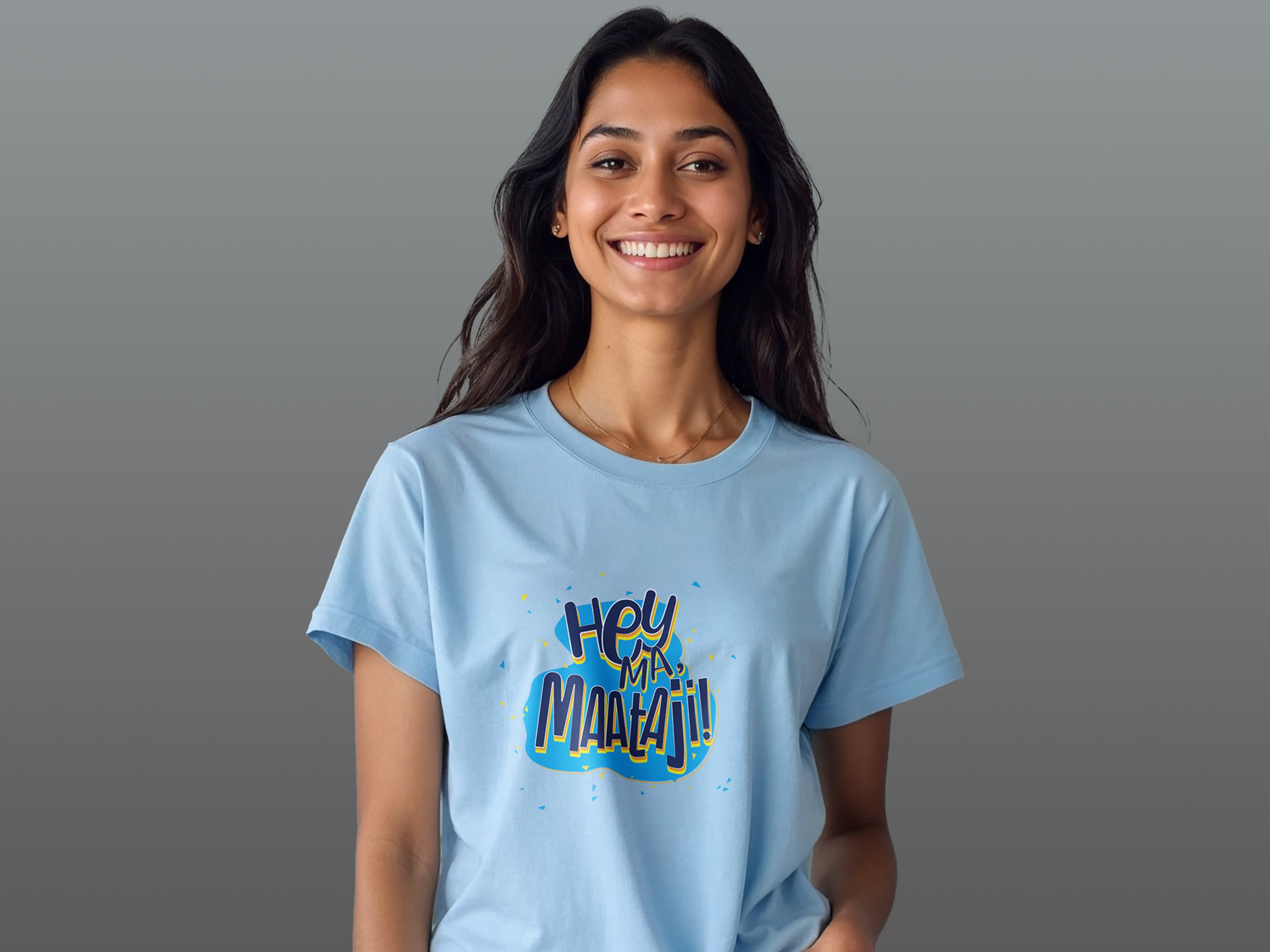 TMKOC Regular Fit Front Printed Blue T-Shirts For Women HEY MA MAATA JI