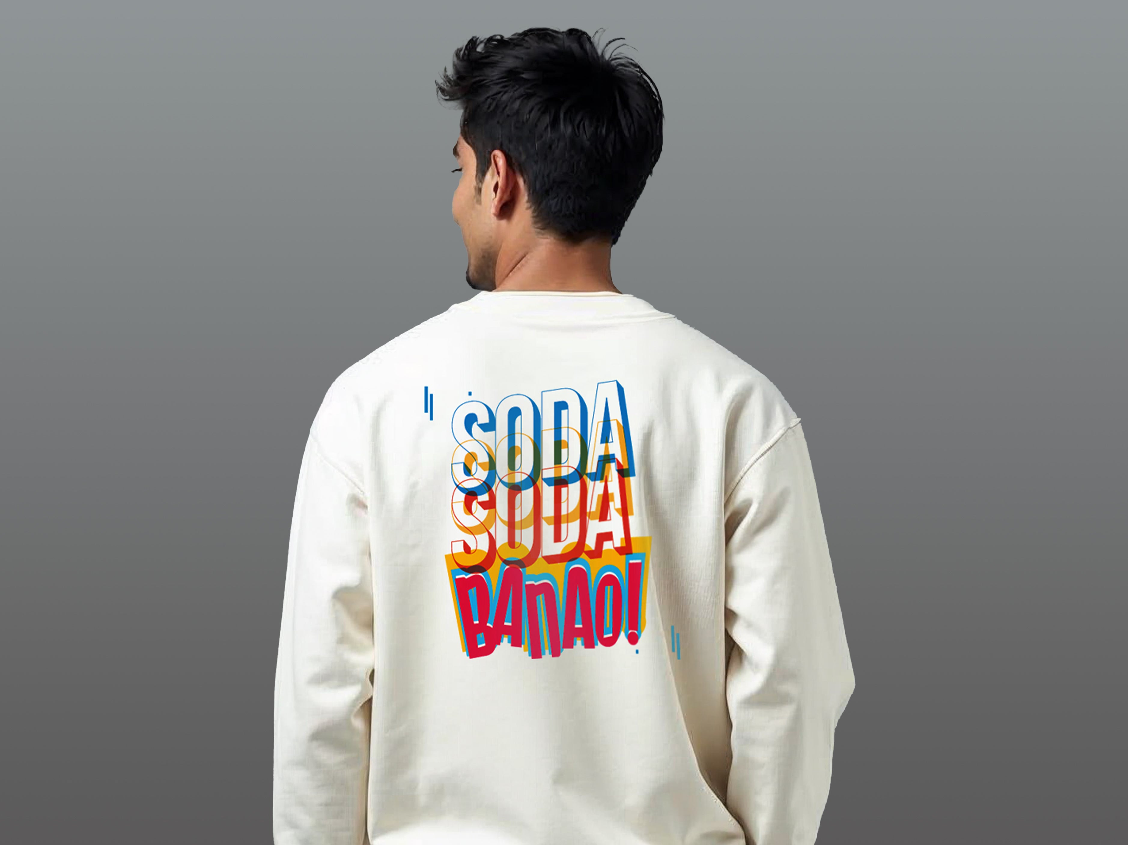 TMKOC White Printed Crew Neck Winter Sweatshirt Cotton 350 GSM SODA SODA BANAO