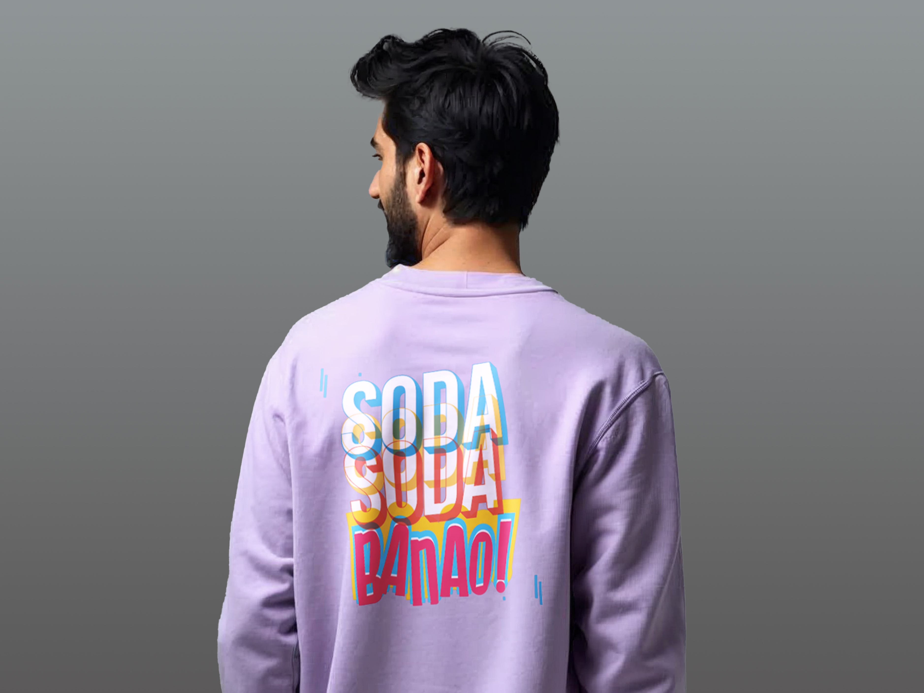 TMKOC Printed Crew Neck Cotton 350 GSM Lavender Winter Sweatshirt SODA SODA BANAO