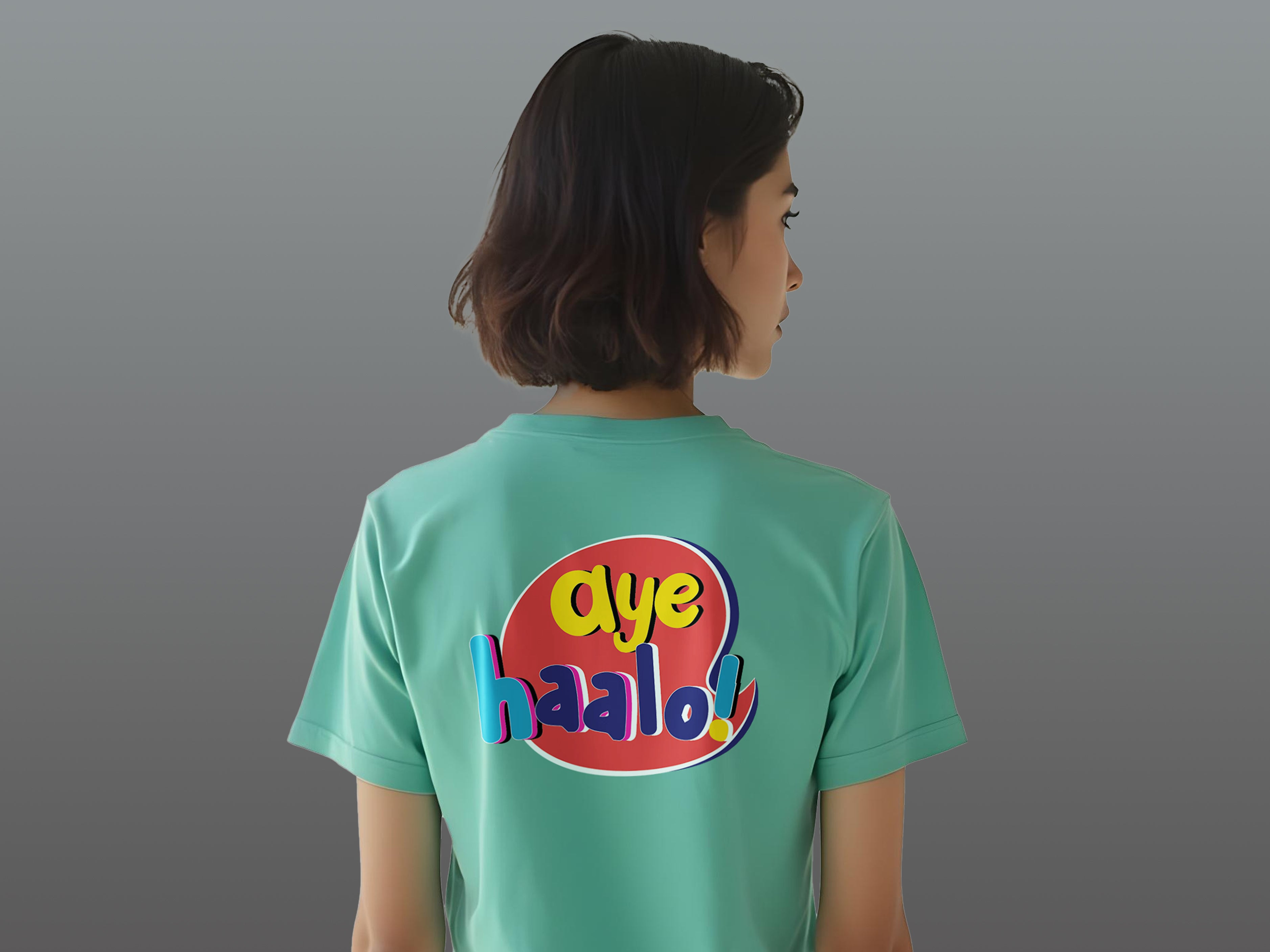 TMKOC Aqua Green Back Printed T-Shirts For Women AYE HAALO