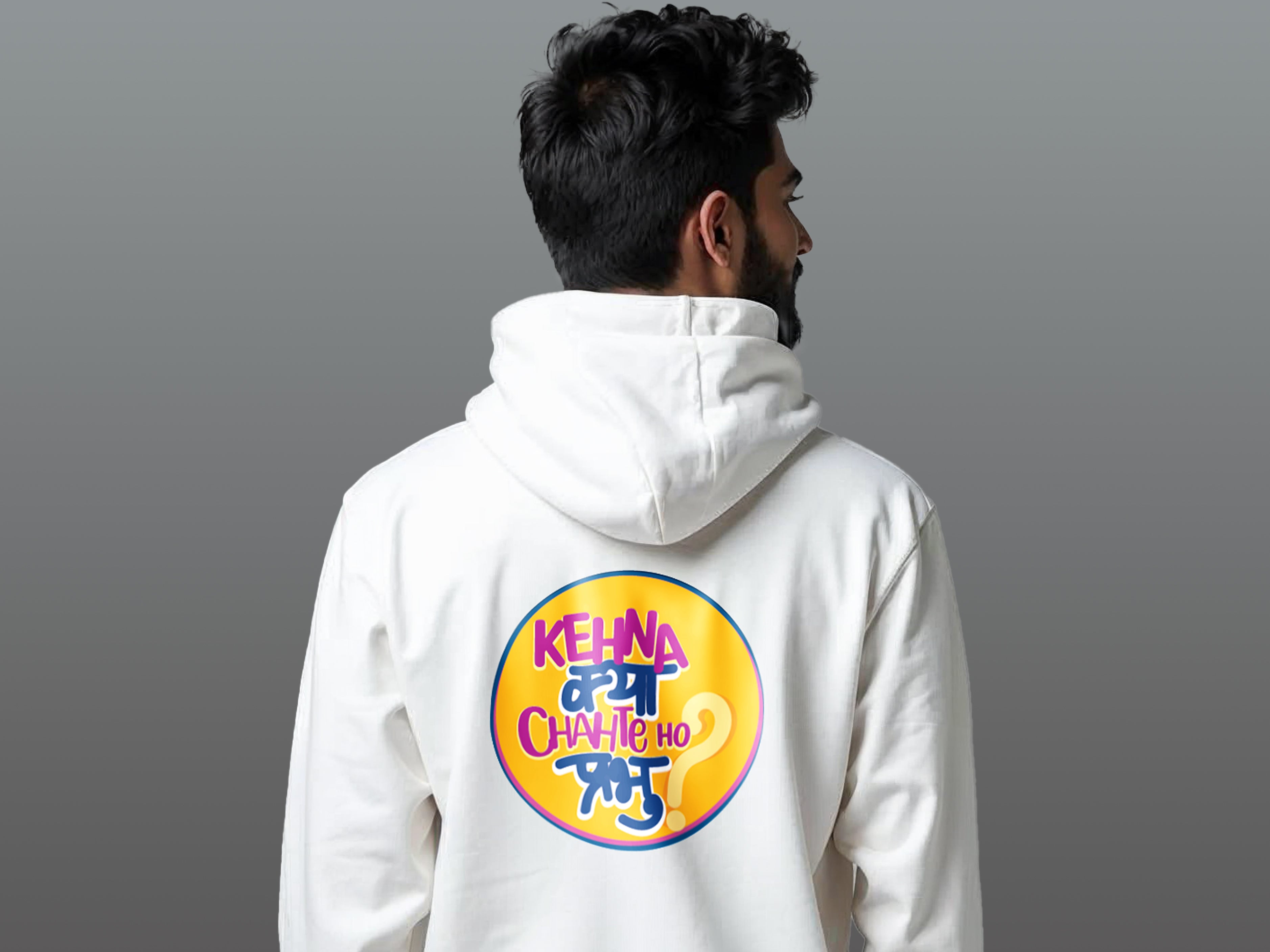 TMKOC White Cotton Regular Fit Hoodies for Men KEHNA KYA CHAHTE HO PRABHU