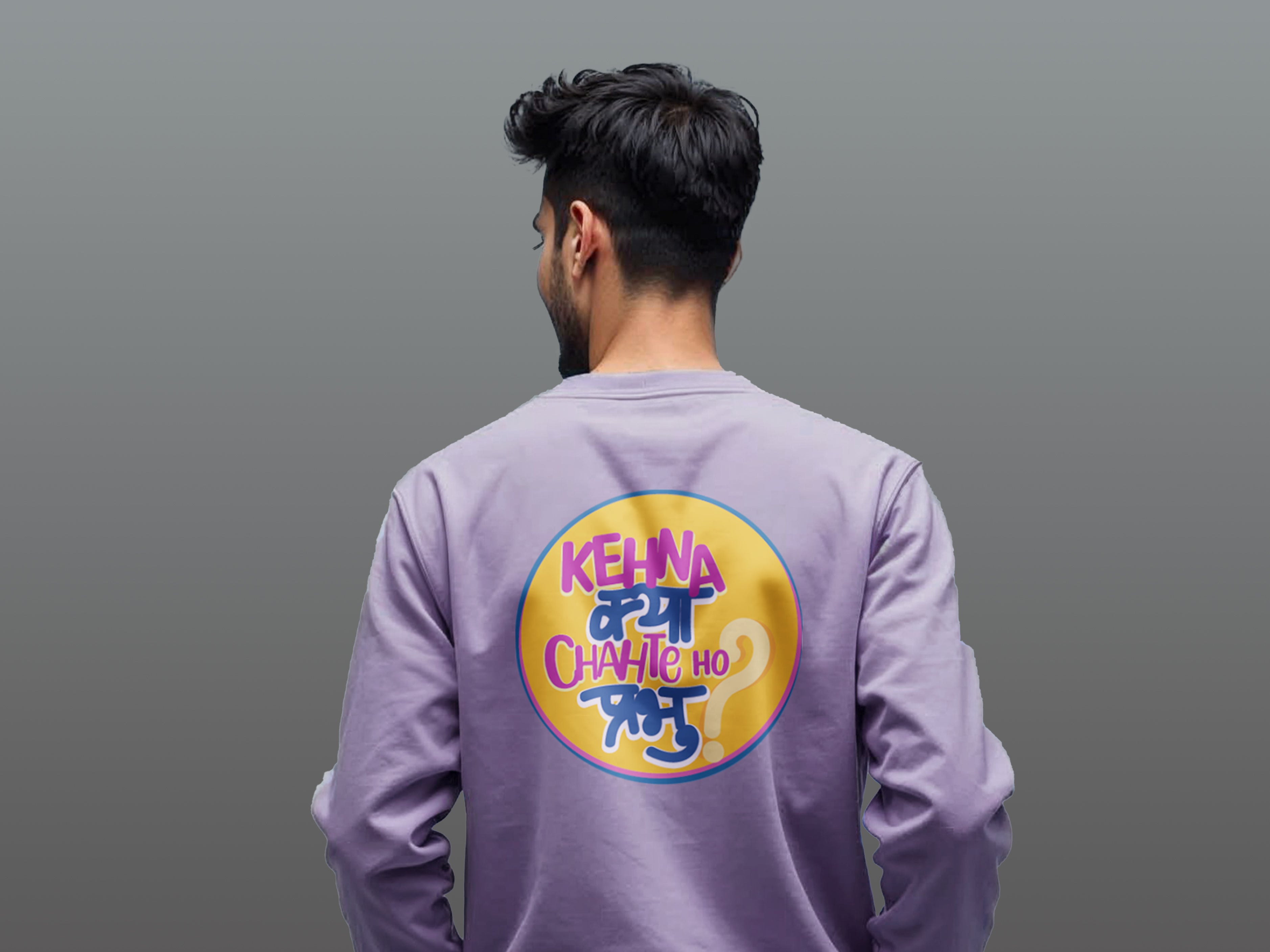 TMKOC Purple Printed Crew Neck Sweatshirt Cotton 240 GSM KEHNA KYA CHAHTE HO PRABHU