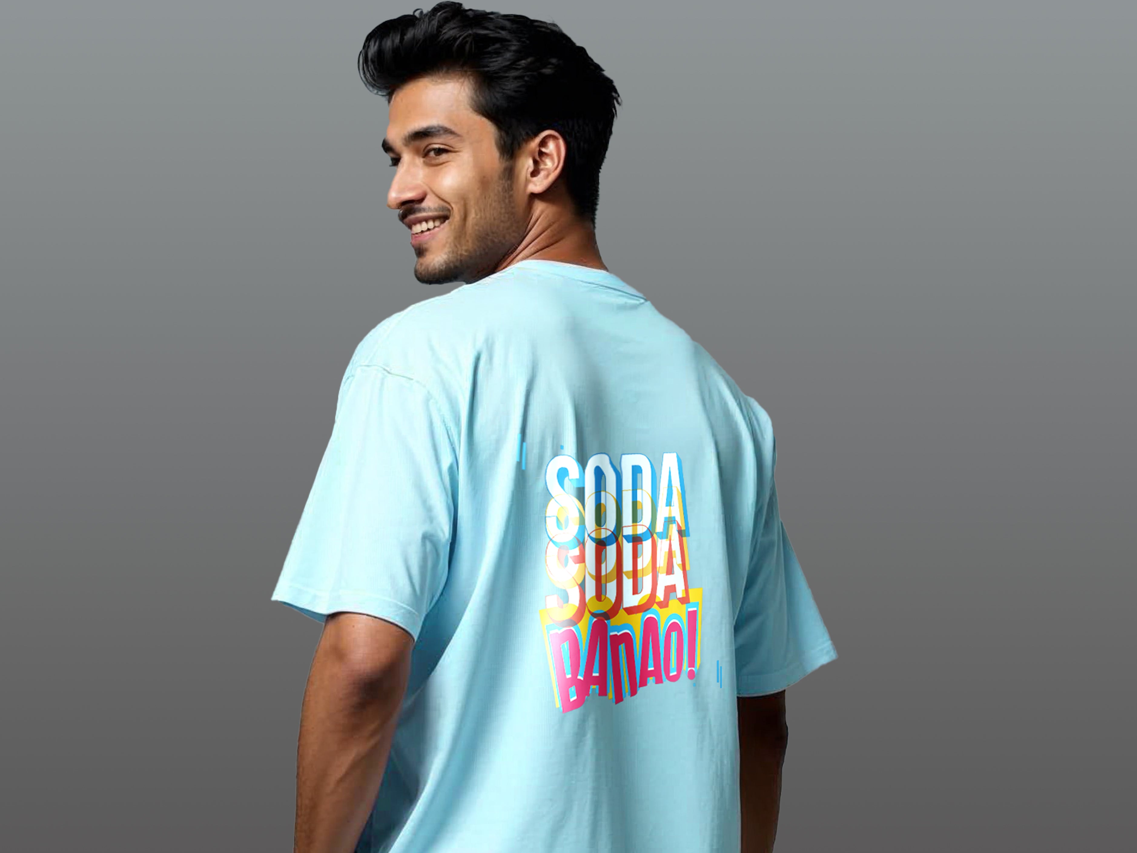 TMKOC Oversized Printed Blue T-Shirts SODA SODA BANAO