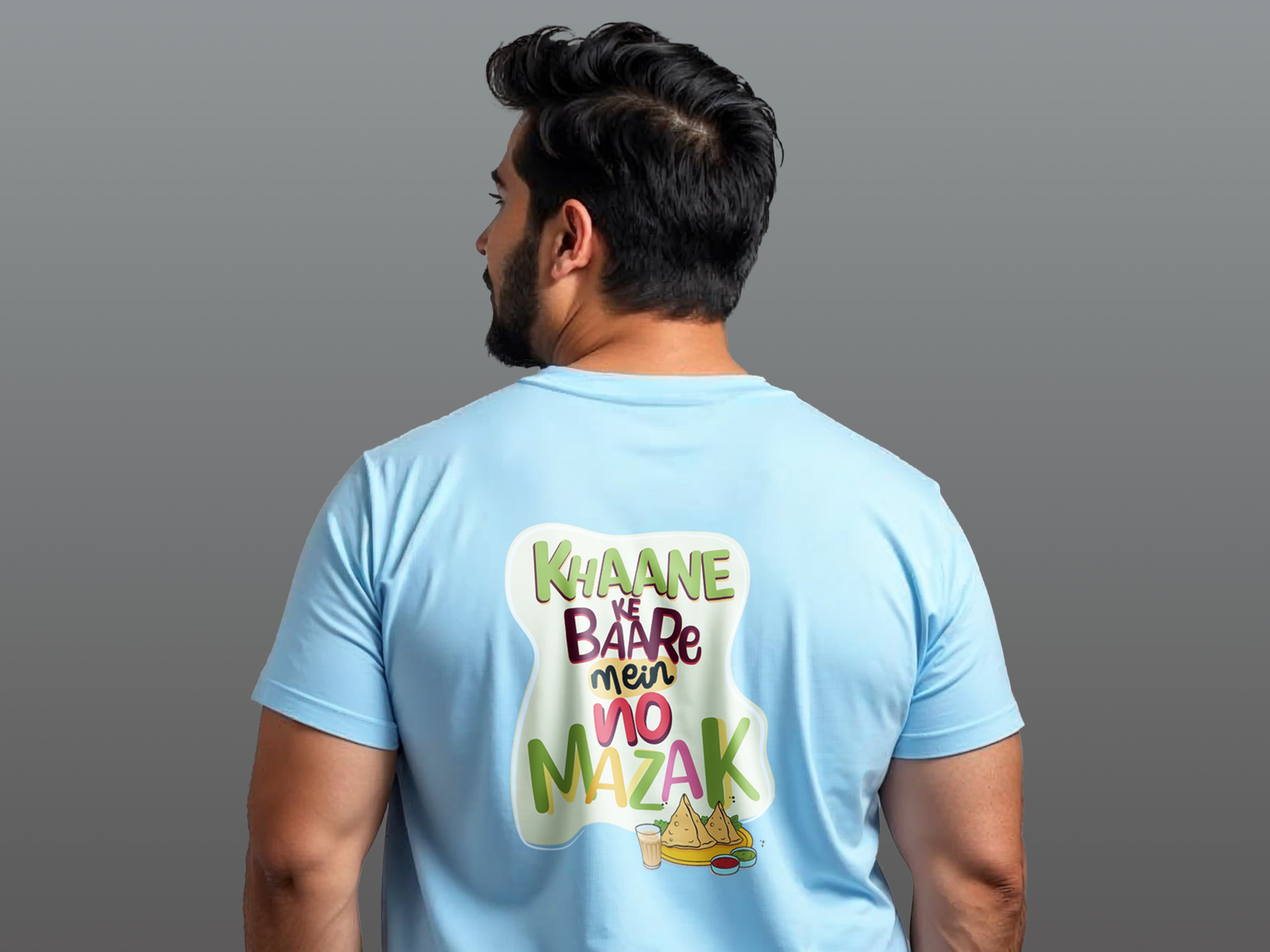 TMKOC Blue Plus Size Men's Regular Fit Round Round Neck T-shirt KHAANE KE BAARE MEIN NO MAZAK