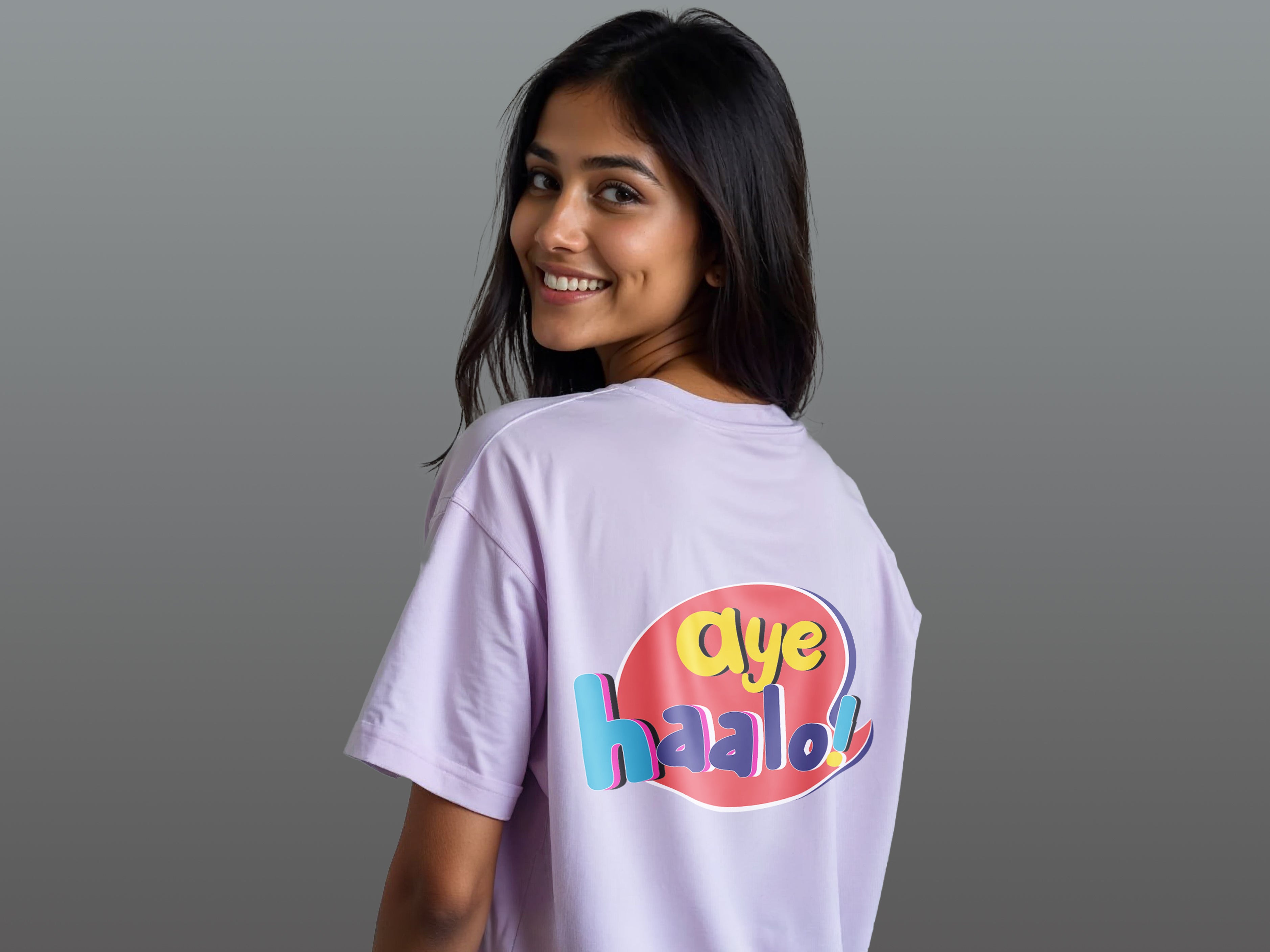 TMKOC Oversized Printed Lavender T-Shirts For Women AYE HALOO