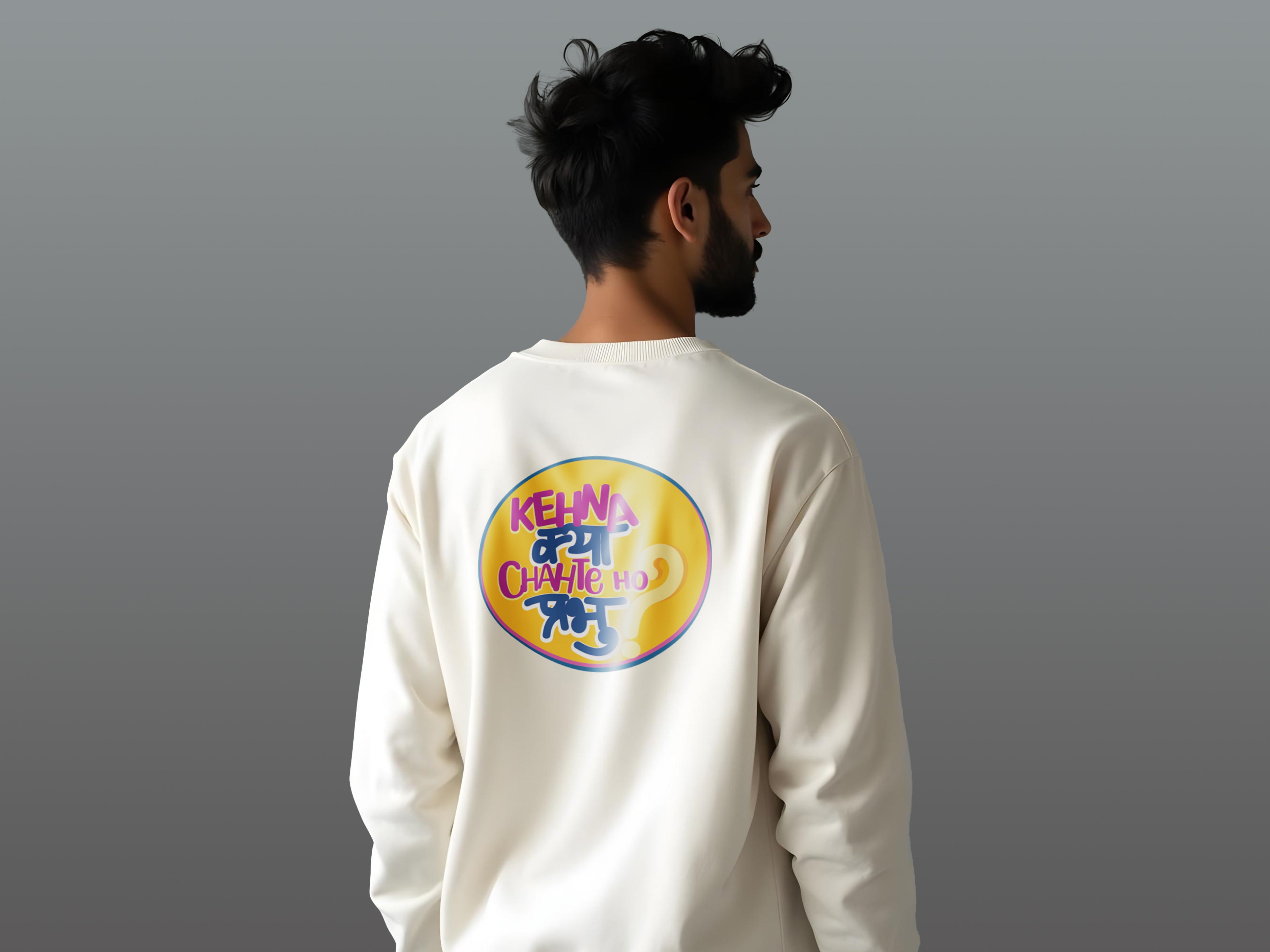 TMKOC White Printed Crew Neck Winter Sweatshirt Cotton 350 GSM KEHNA KYA CHAHTE HO PRABHU