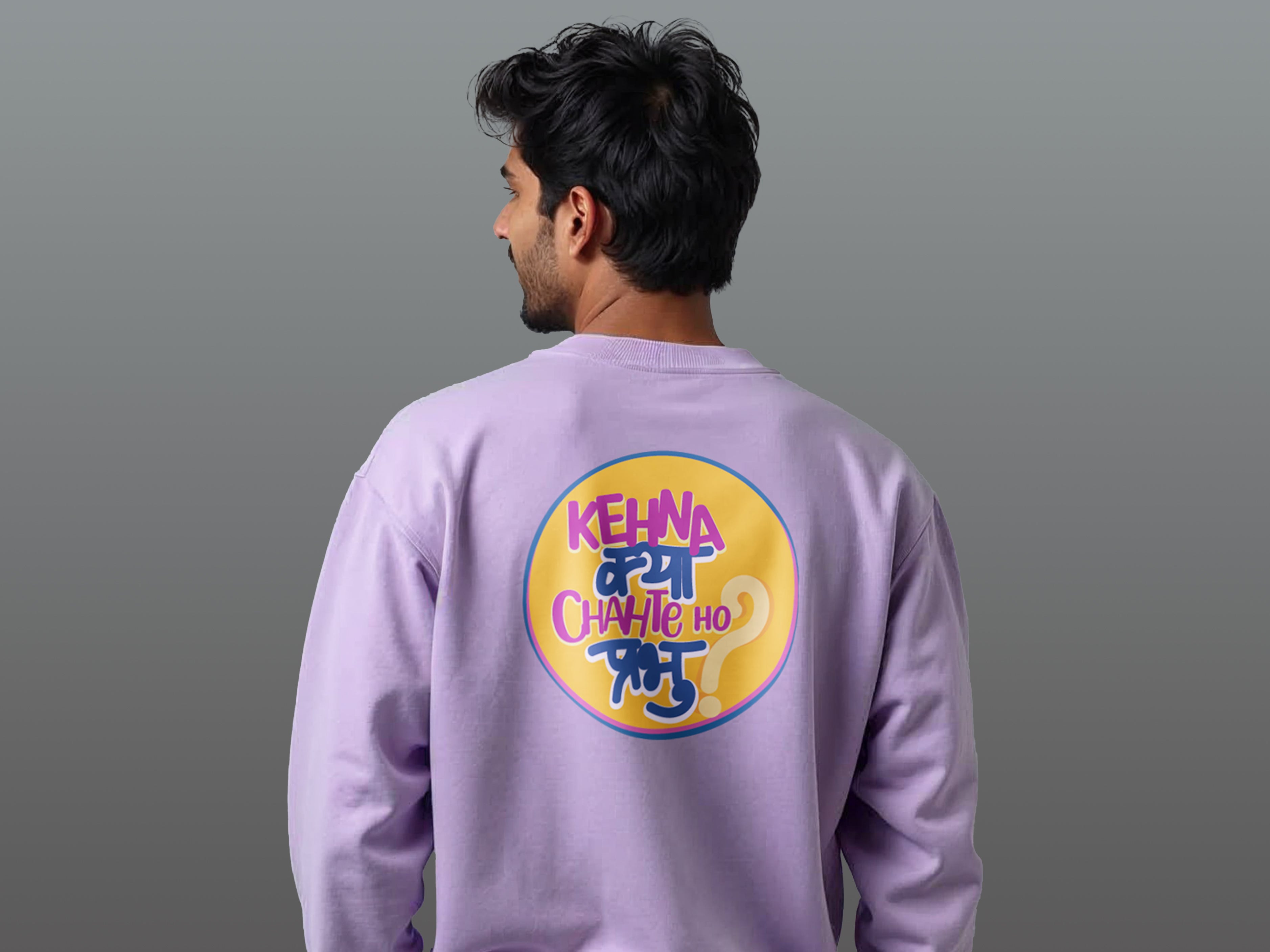 TMKOC Printed Crew Neck Cotton 350 GSM Lavender Winter Sweatshirt KEHNA KYA CHAHTE HO PRABHU