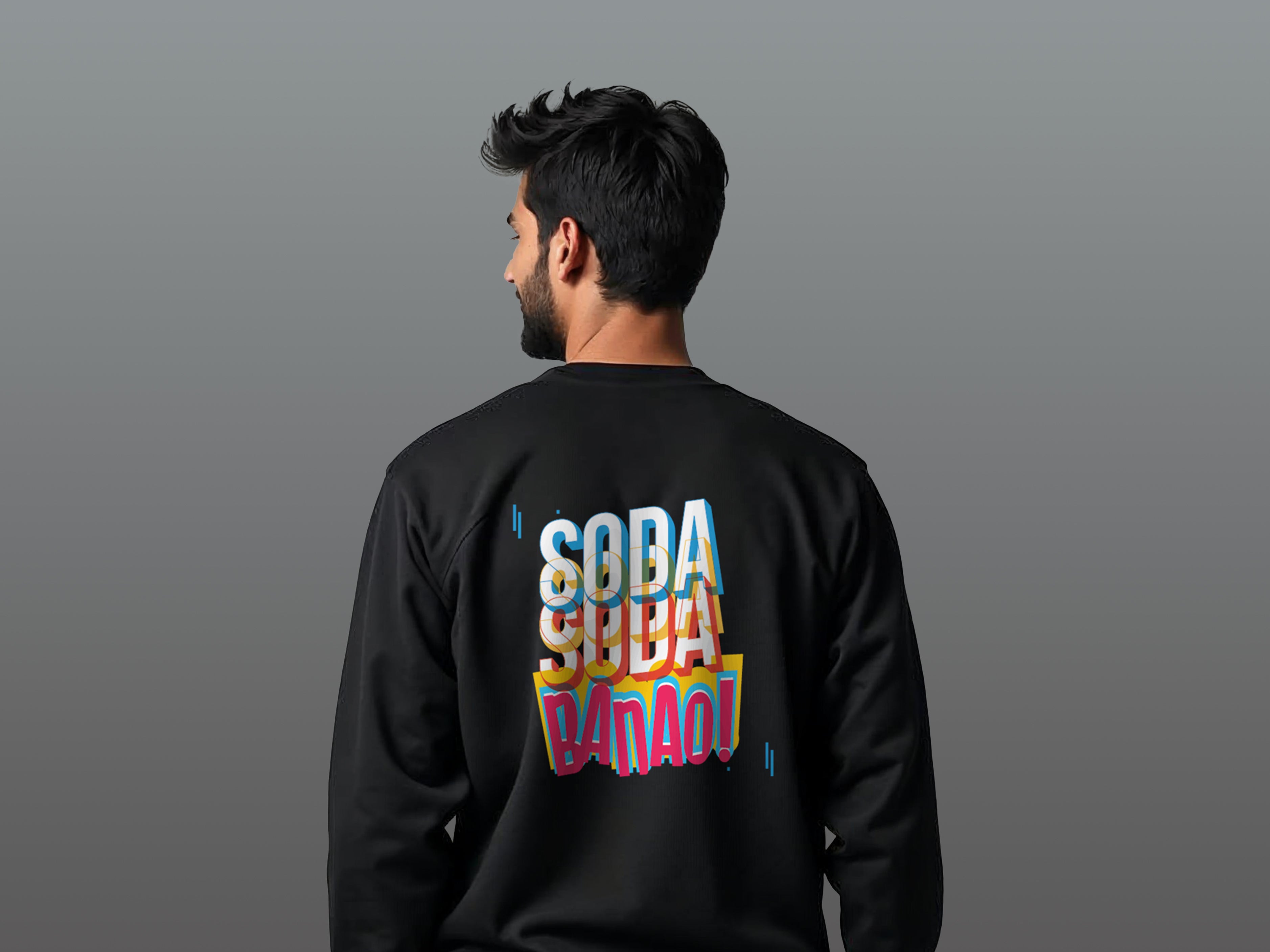 TMKOC Printed Black Crew Neck Sweatshirt Cotton 240 GSM SODA SODA BANAO