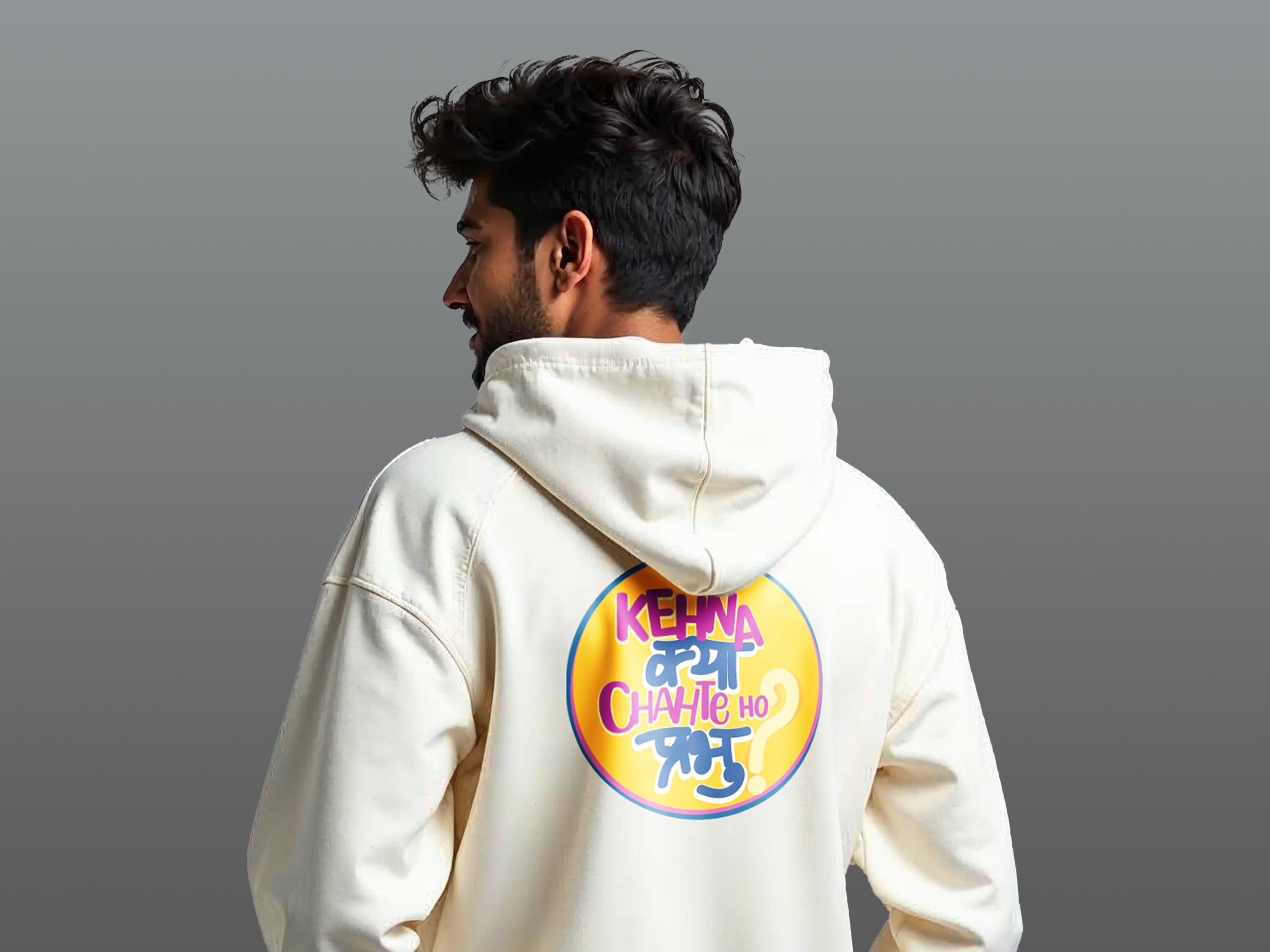 TMKOC Men Off-White Oversized Hoodies Cotton 350 GSM Long Sleeve KEHNA KYA CHAHTE HO PRABHU