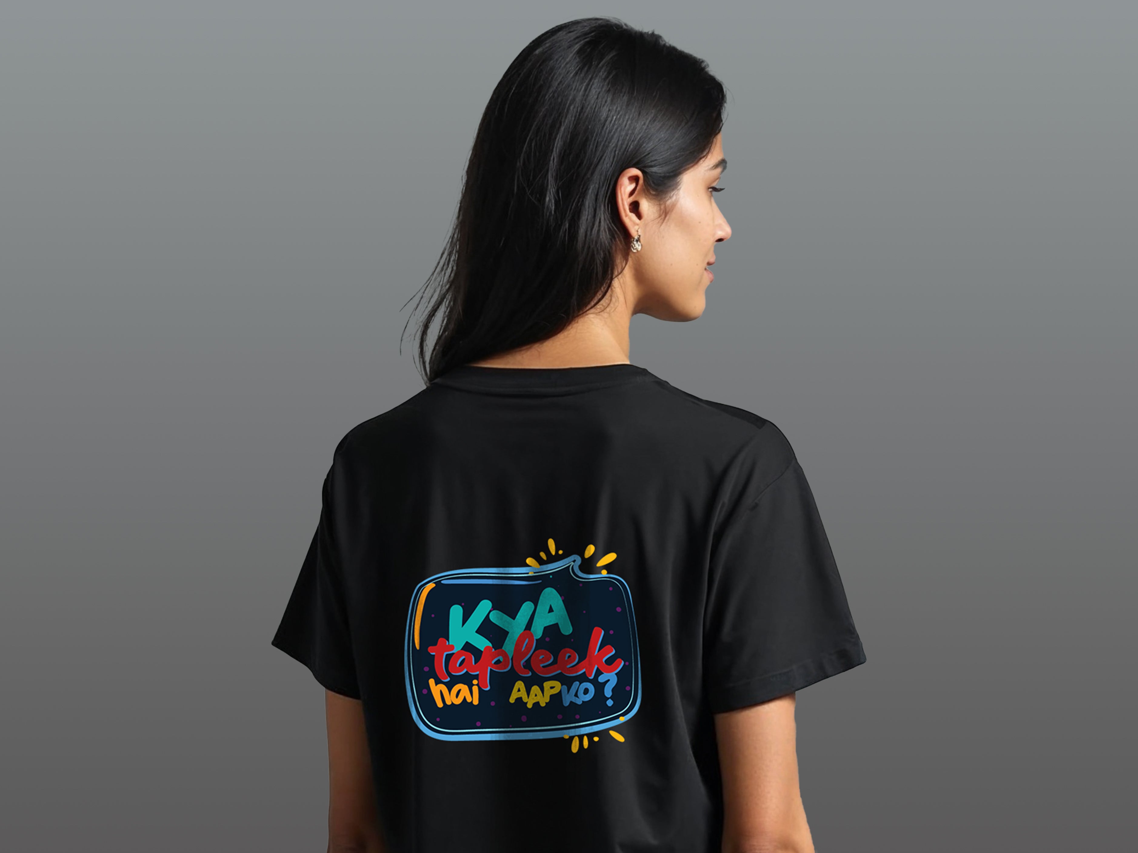 TMKOC Regular Fit Back Printed Black T-Shirts KYA TAPLEEK HAI AAPKO