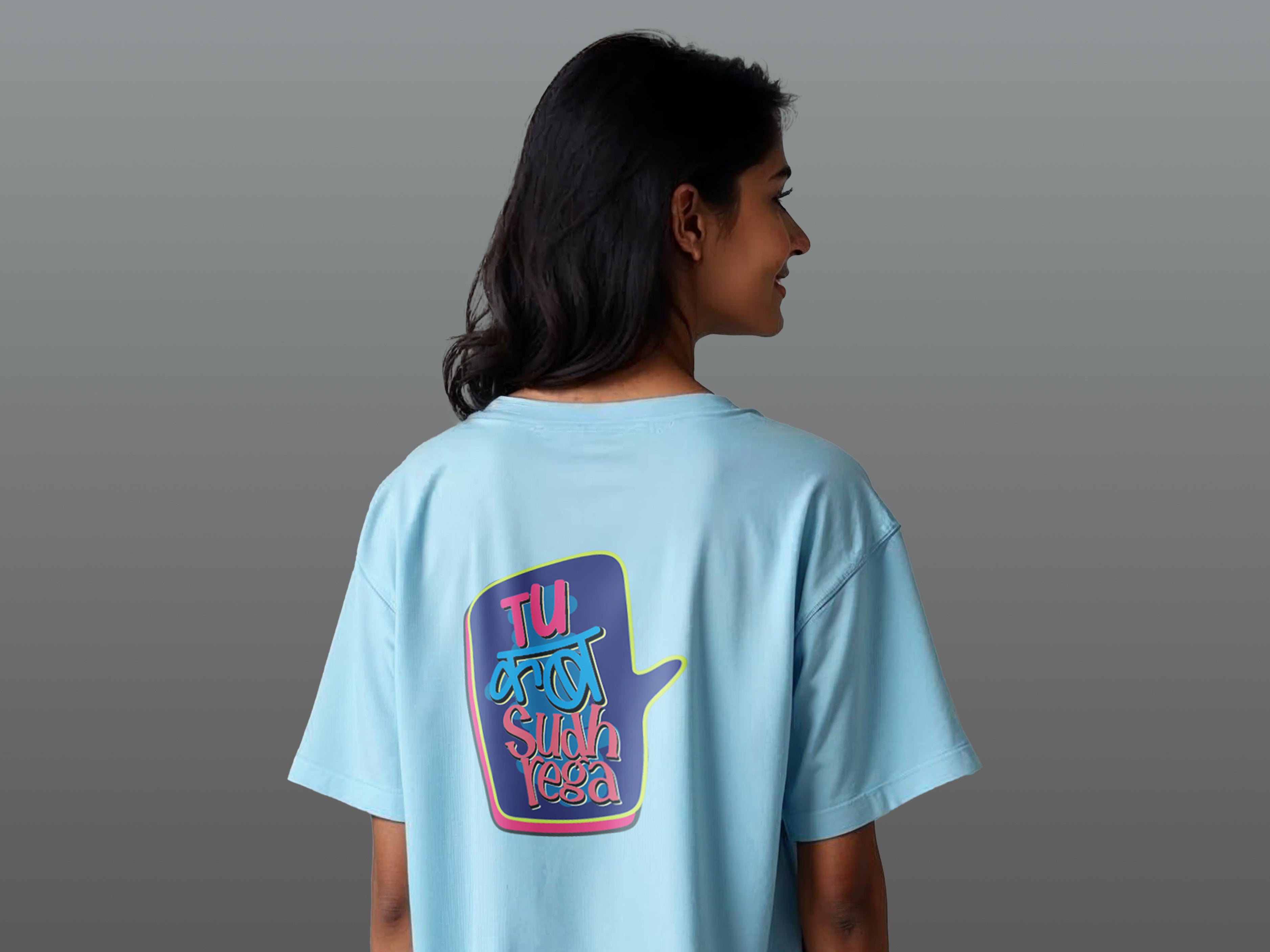 TMKOC Blue Oversized Printed T-Shirts For Women TU KAB SUDHREGA