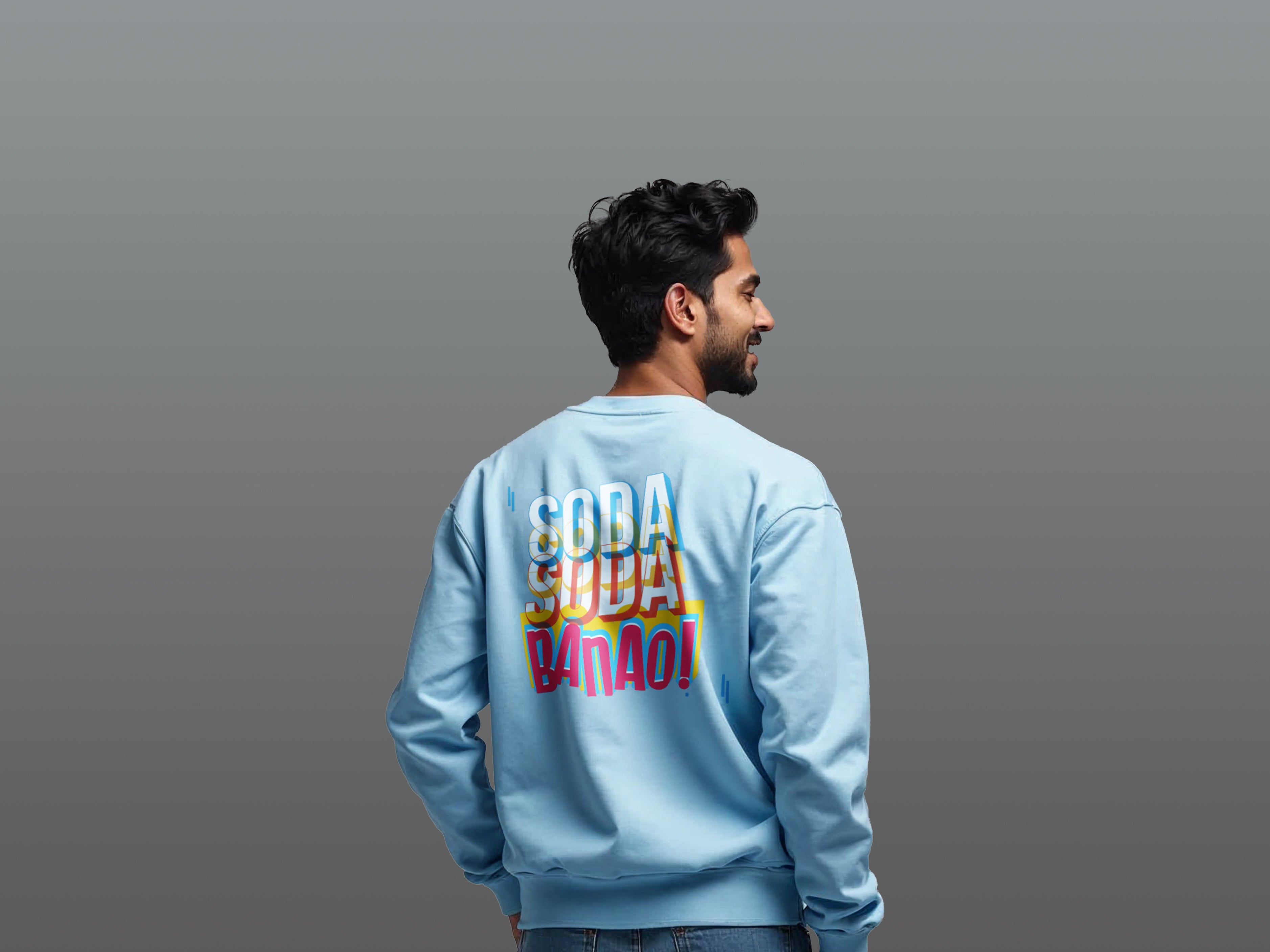 TMKOC Printed Crew Neck Blue Sweatshirt Cotton 240 GSM SODA SODA BANAO