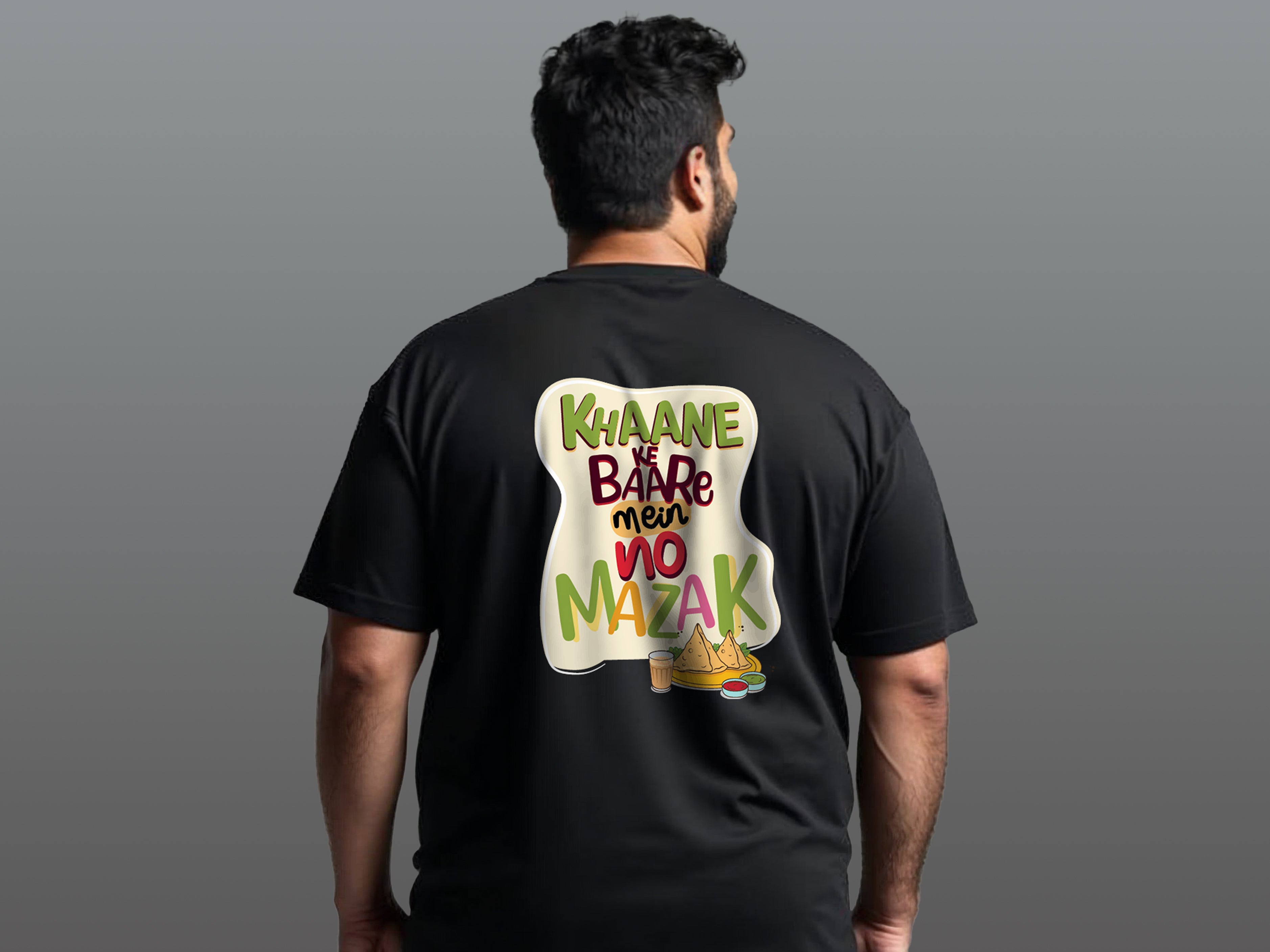 TMKOC Plus Size Men's Black Regular Fit Round Round Neck T-shirt KHAANE KE BAARE MEIN NO MAZAK