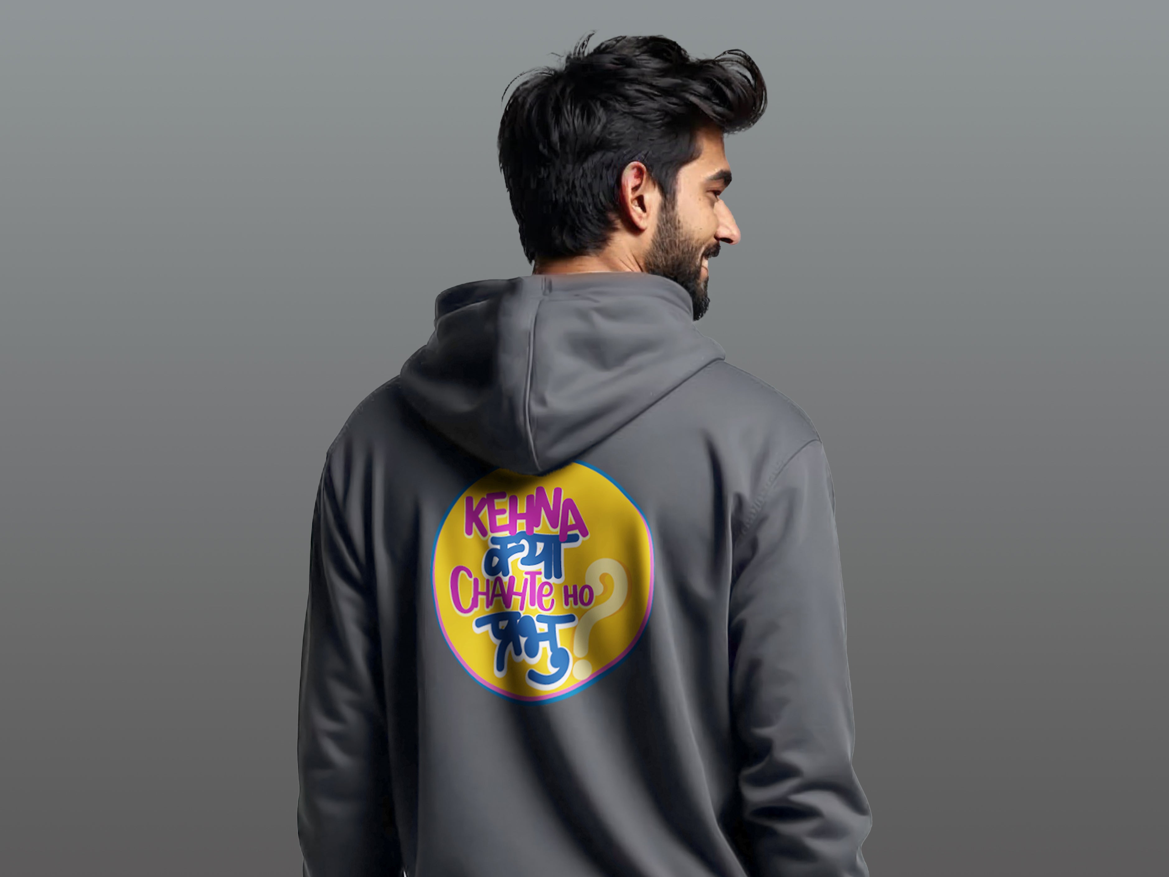 TMKOC Regular Fit Grey Cotton Hoodies for Men KEHNA KYA CHAHTE HO PRABHU