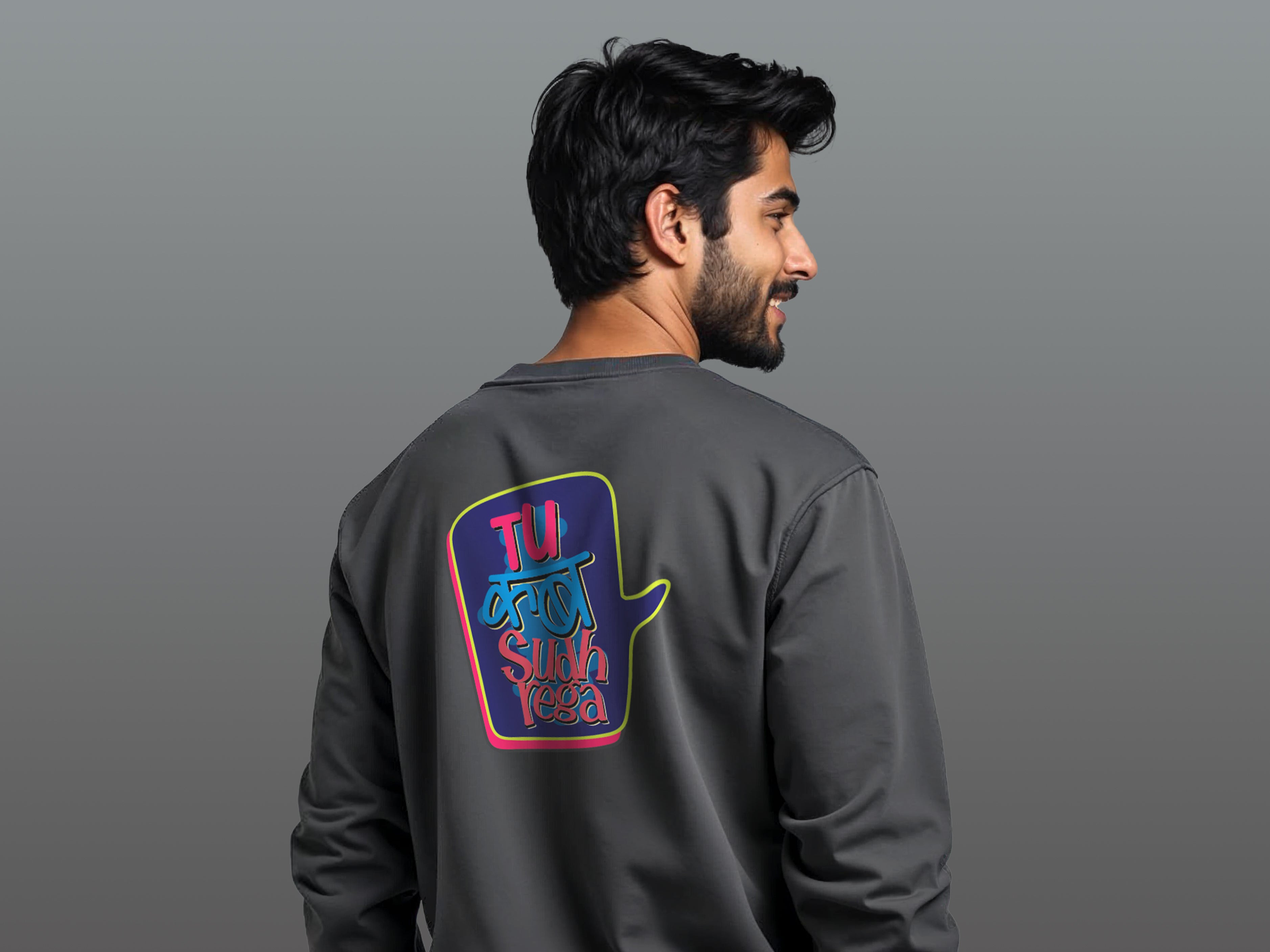 TMKOC Grey Printed Crew Neck Winter Sweatshirt Cotton 350 GSM TU KAB SUDHREGA