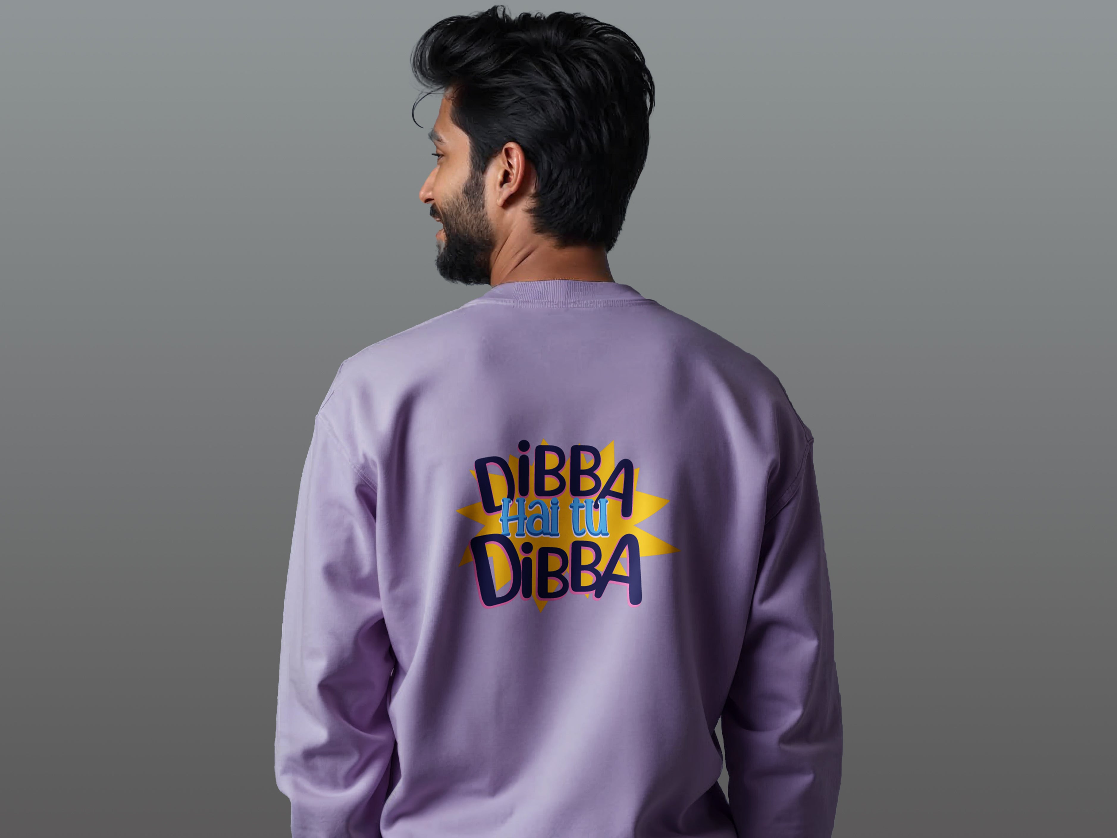 TMKOC Purple Printed Crew Neck Sweatshirt Cotton 240 GSM DIBBA HAI TU DIBBA