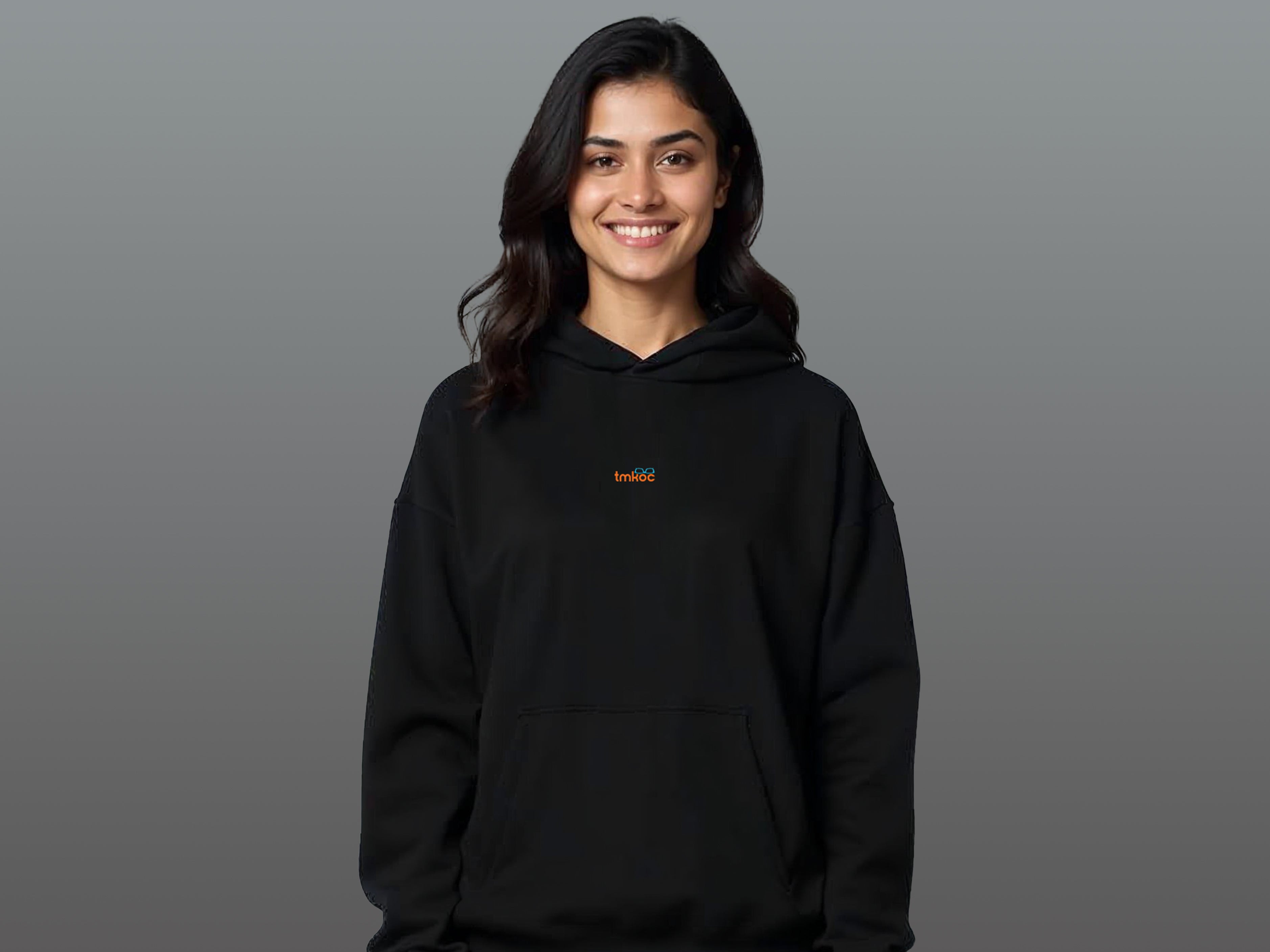 TMKOC Women Black Oversized Hoodies Cotton 350 GSM Long Sleeve