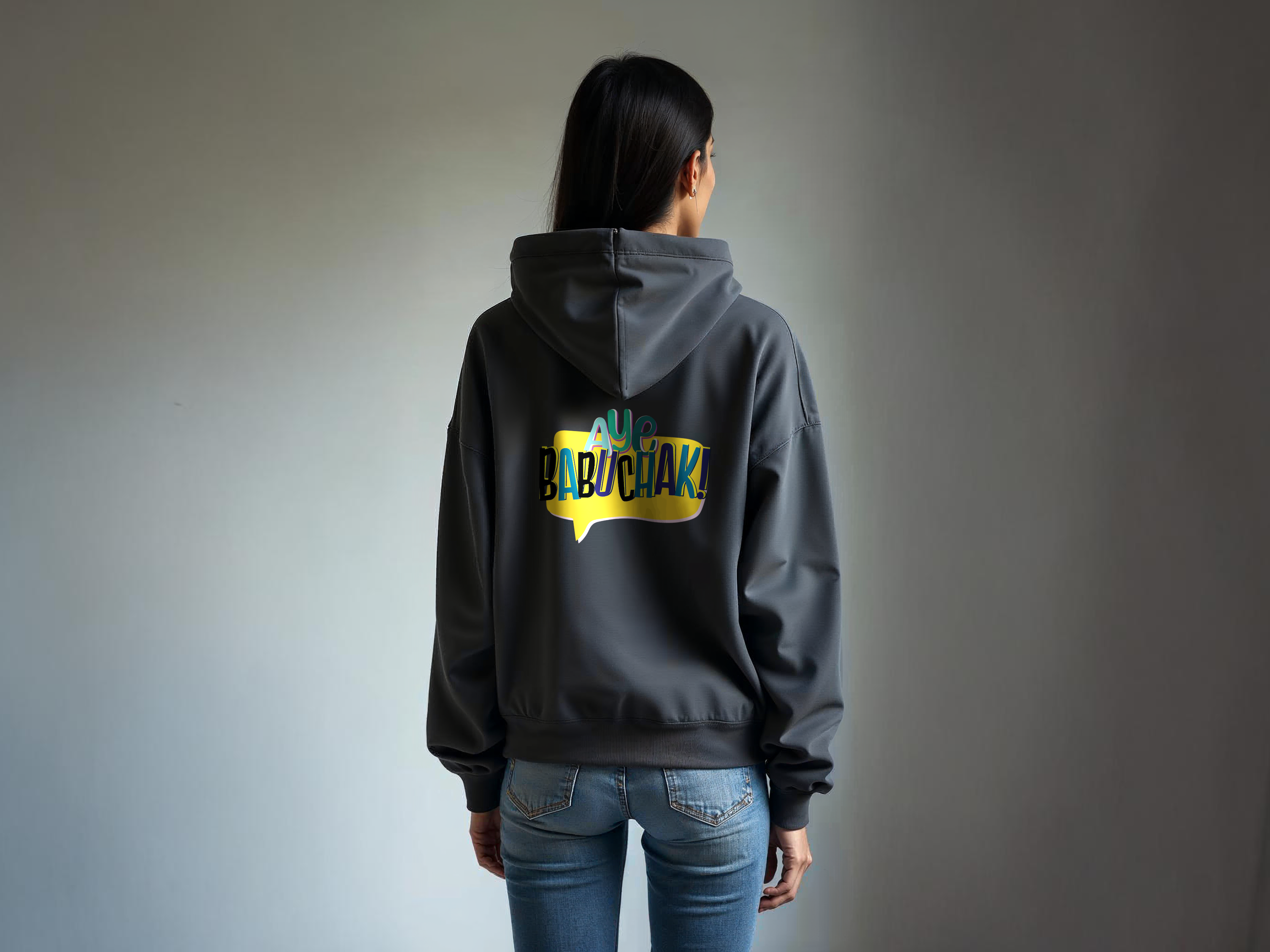 TMKOC Women Grey Oversized Hoodies Cotton 350 GSM Long Sleeve AYE BABUCHAK