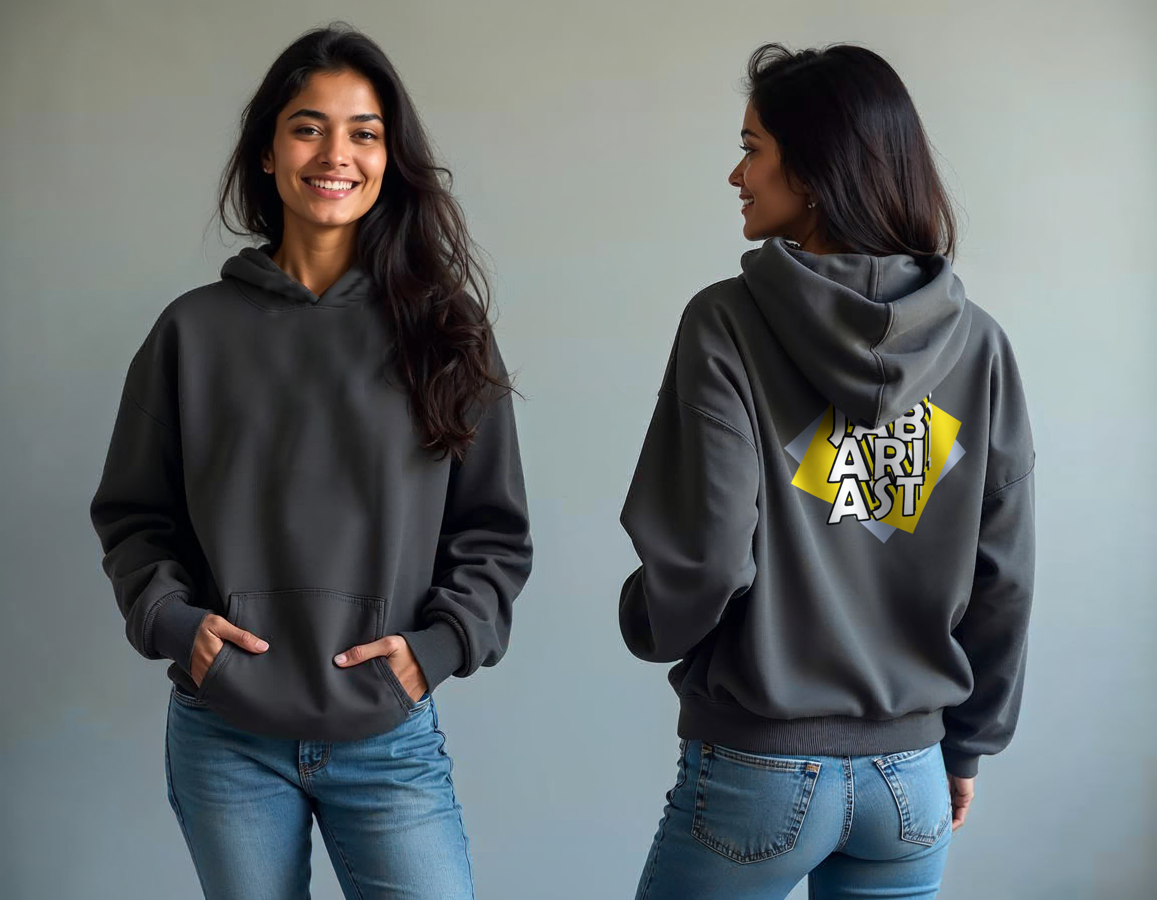 TMKOC Women Grey Oversized Hoodies Cotton 350 GSM Long Sleeve JABARJAST