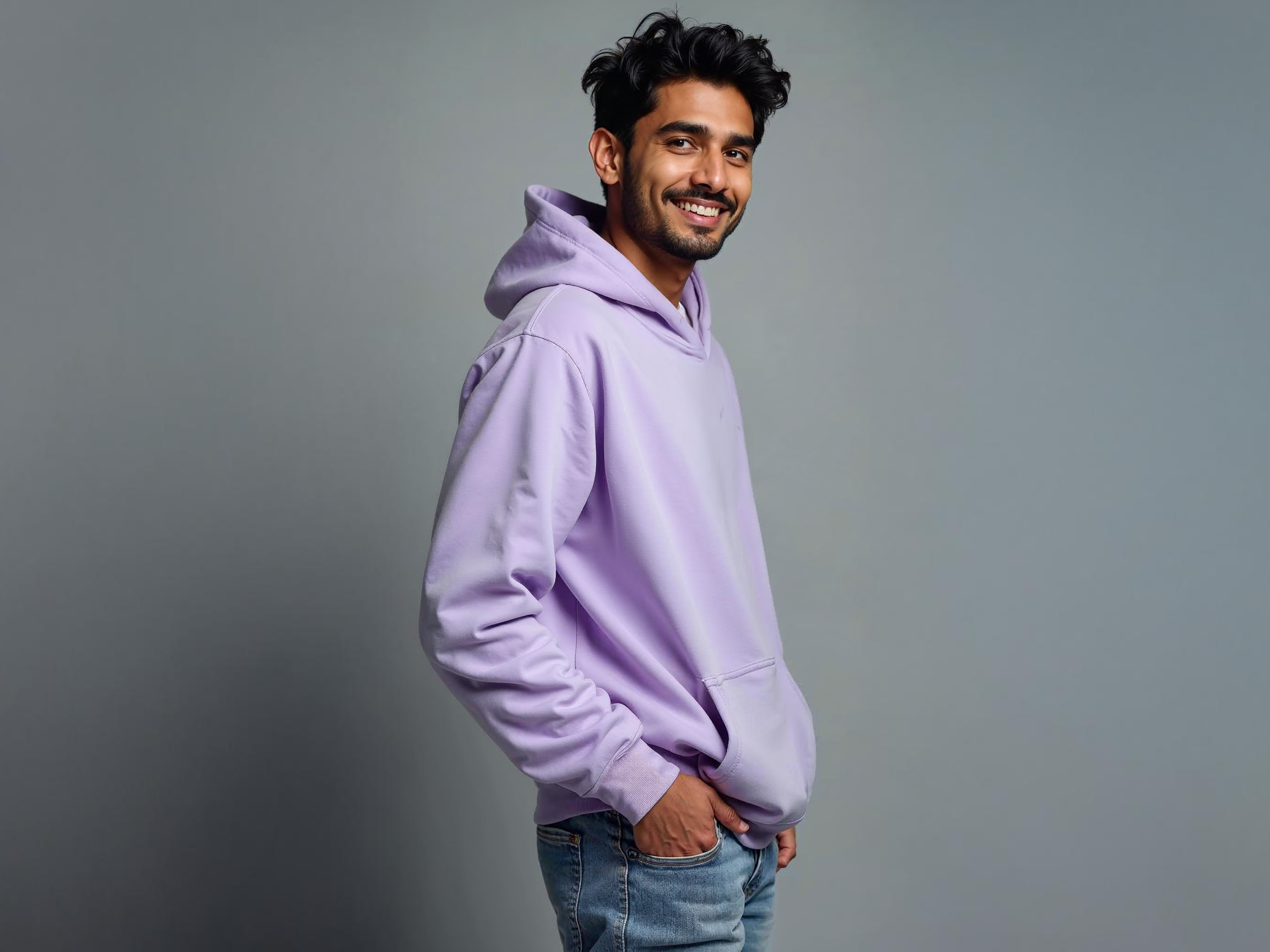 TMKOC Men Oversized Lavender Hoodies Cotton 350 GSM Long Sleeve