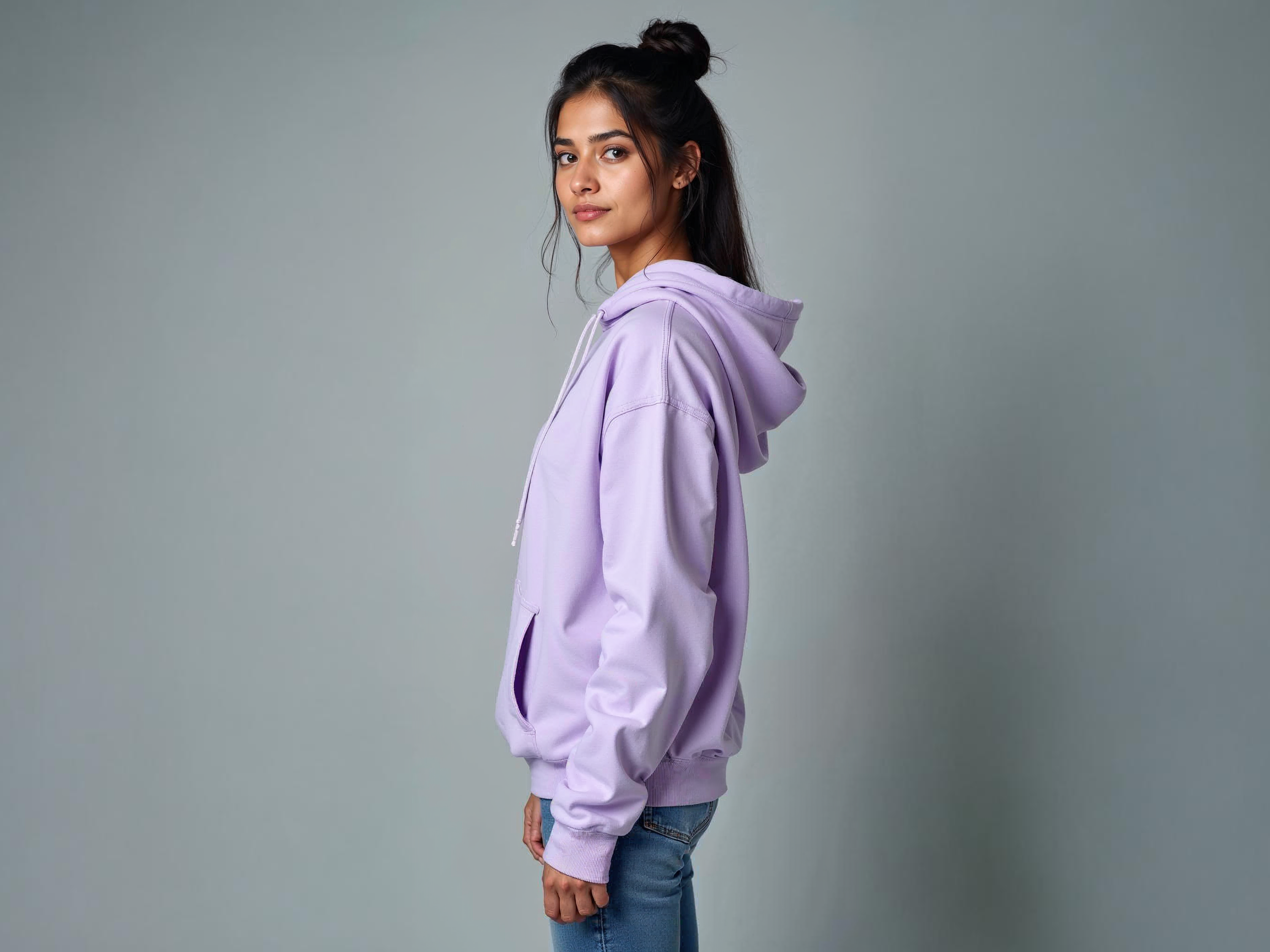 TMKOC Women Lavender Oversized Hoodies Cotton 350 GSM Long Sleeve