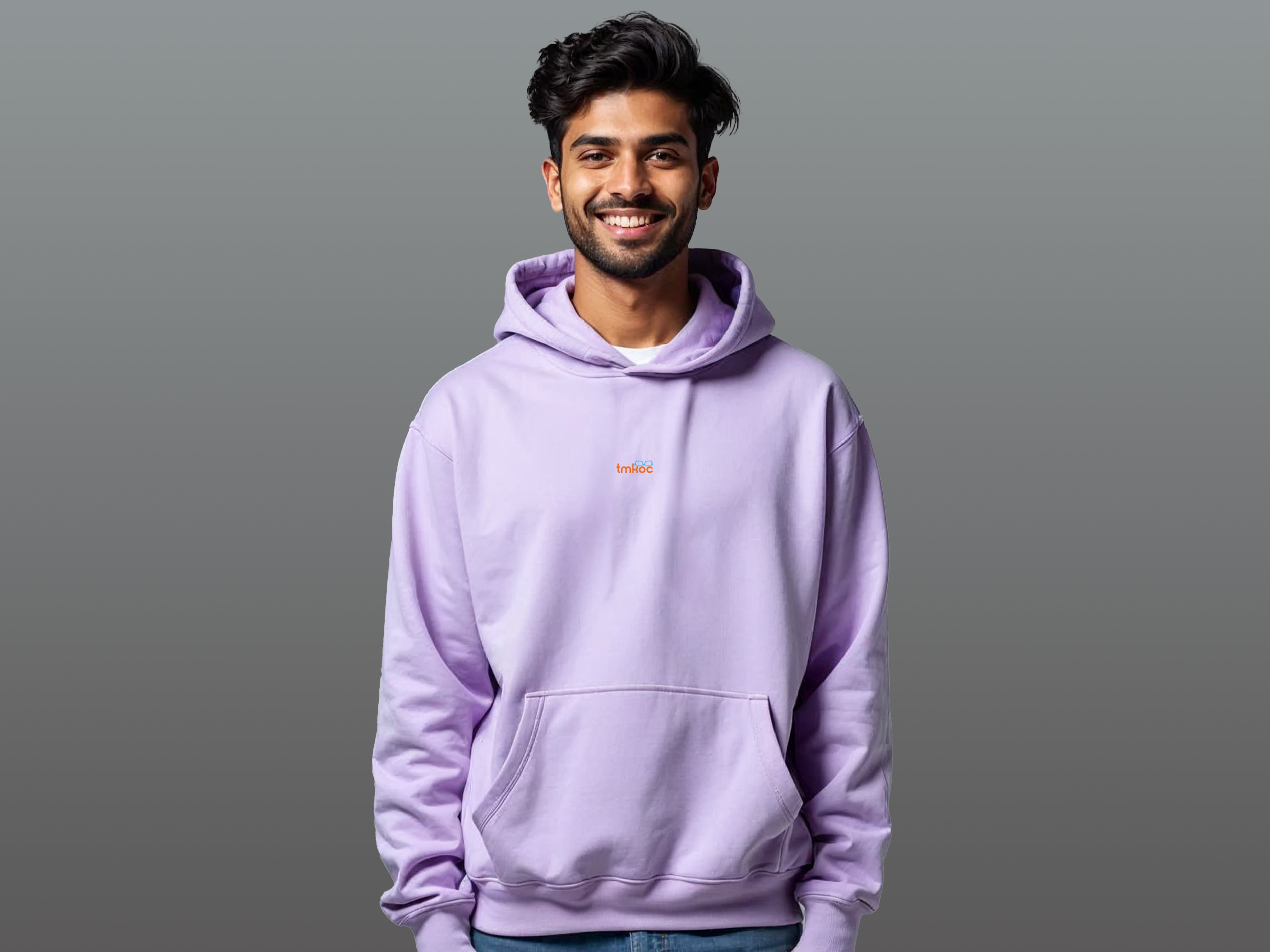 TMKOC Men Oversized Lavender Hoodies Cotton 350 GSM Long Sleeve