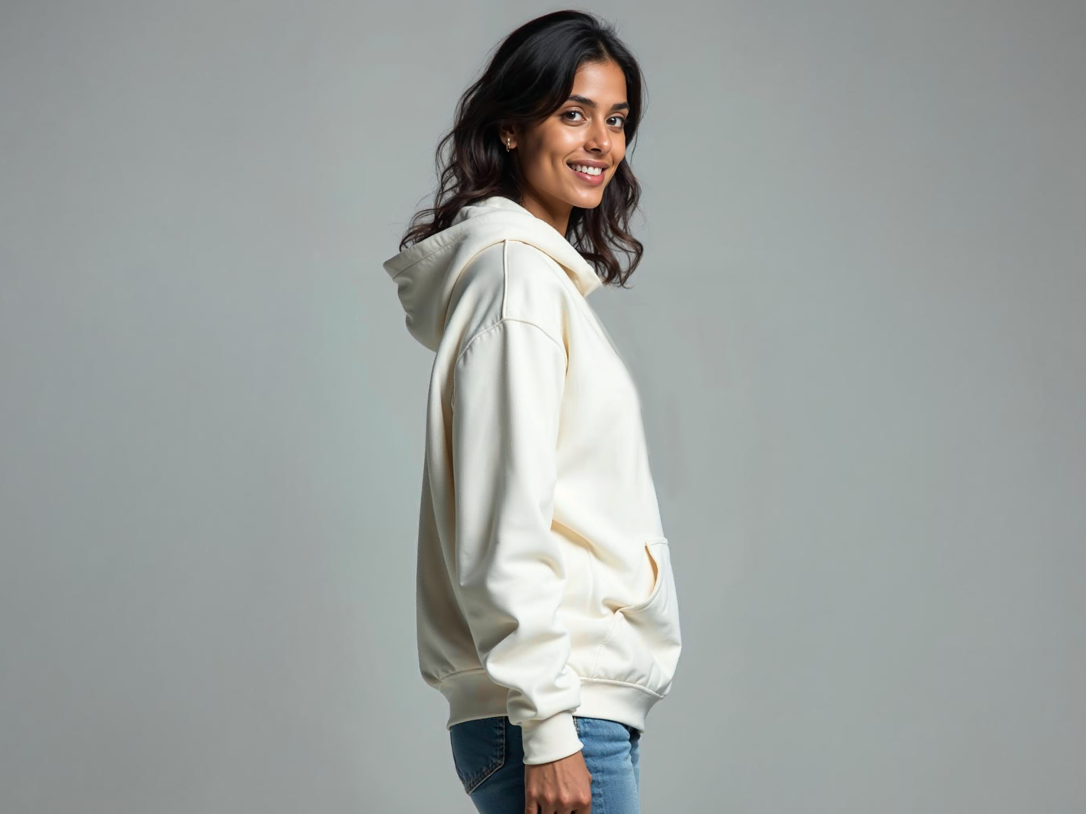 TMKOC Women Off-White Oversized Hoodies Cotton 350 GSM Long Sleeve