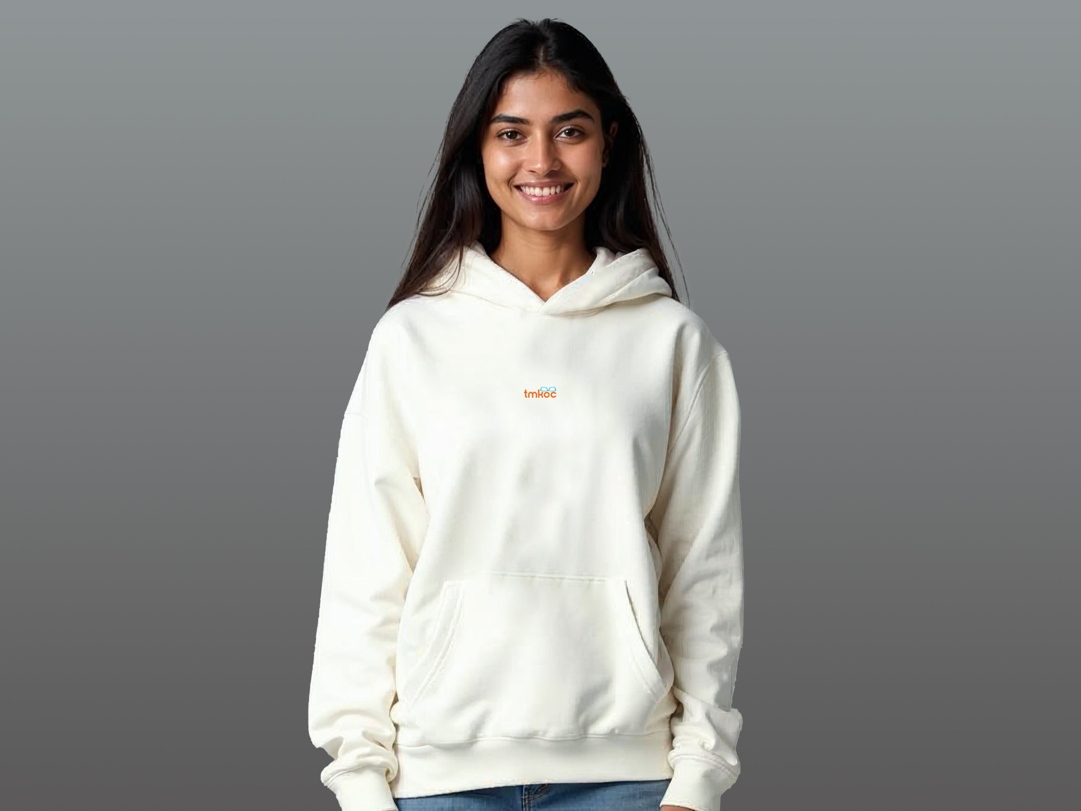 TMKOC Women Off-White Oversized Hoodies Cotton 350 GSM Long Sleeve