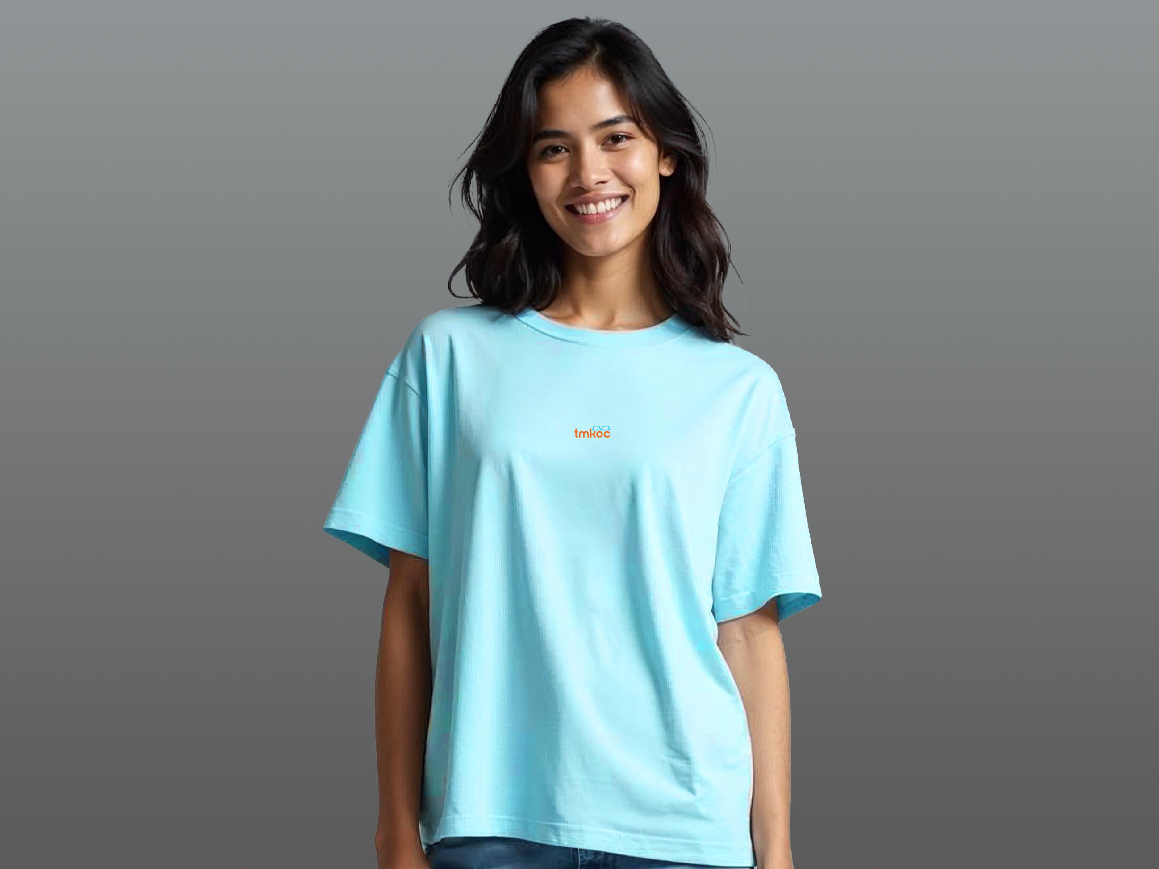 TMKOC Blue Oversized Printed T-Shirts For Women