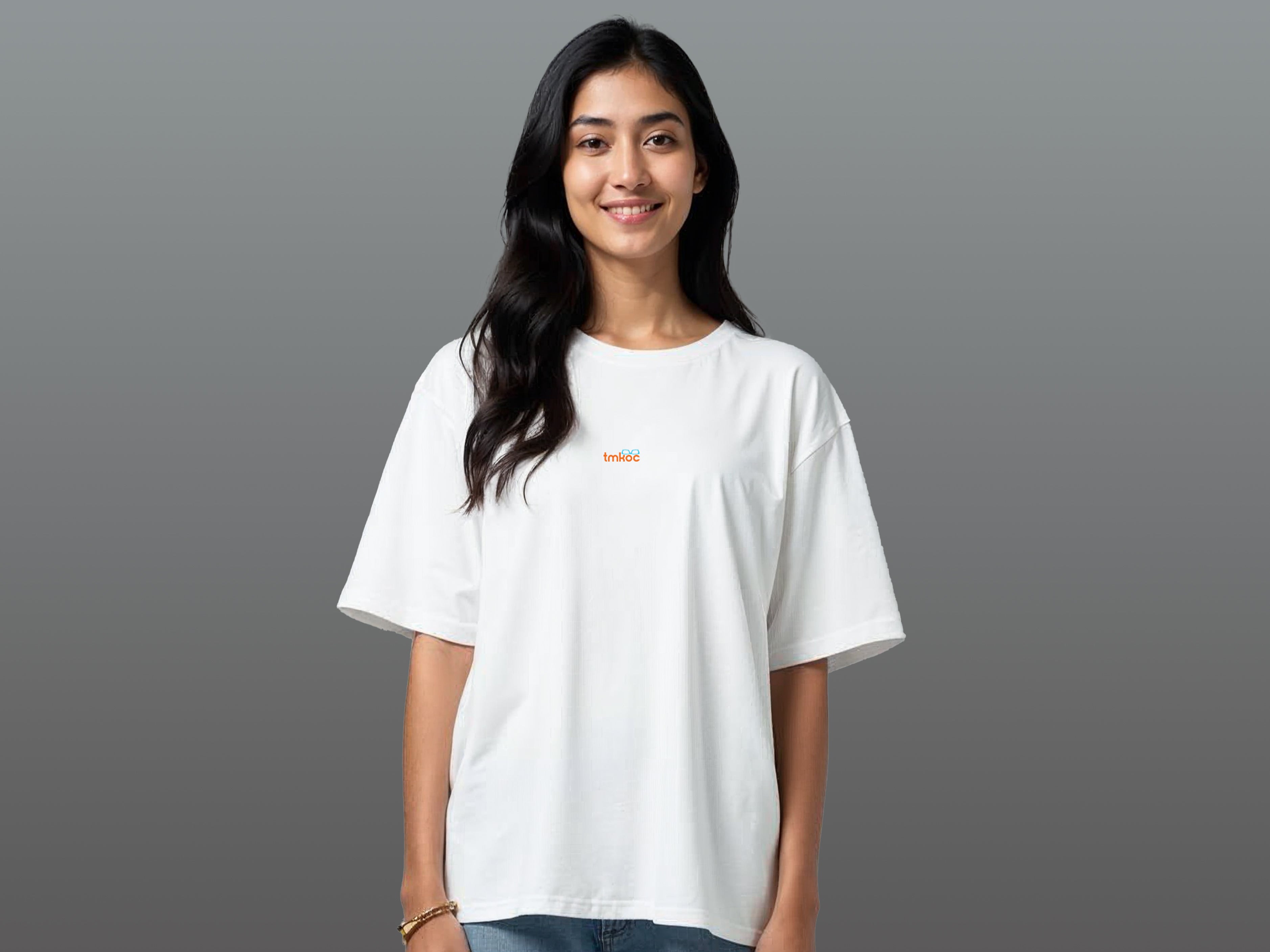 TMKOC White Oversized Printed T-Shirts For Women