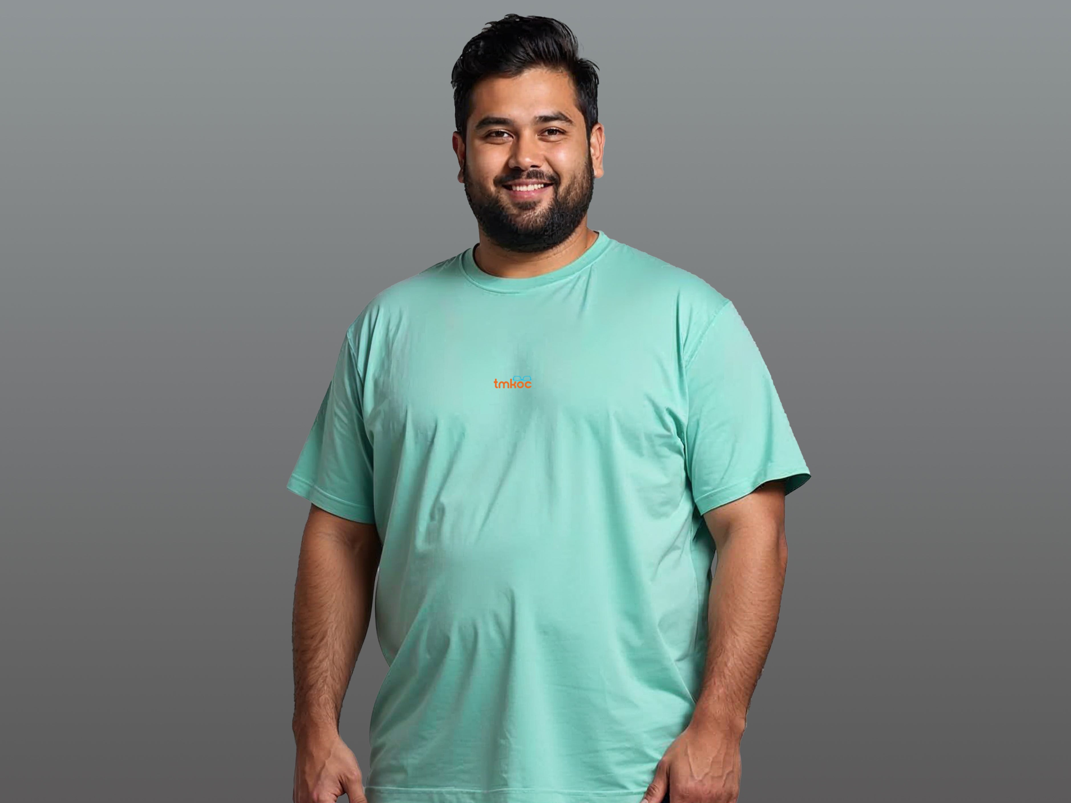 TMKOC Plus Size Men's Regular Fit Round Round Neck Aqua Green T-shirt