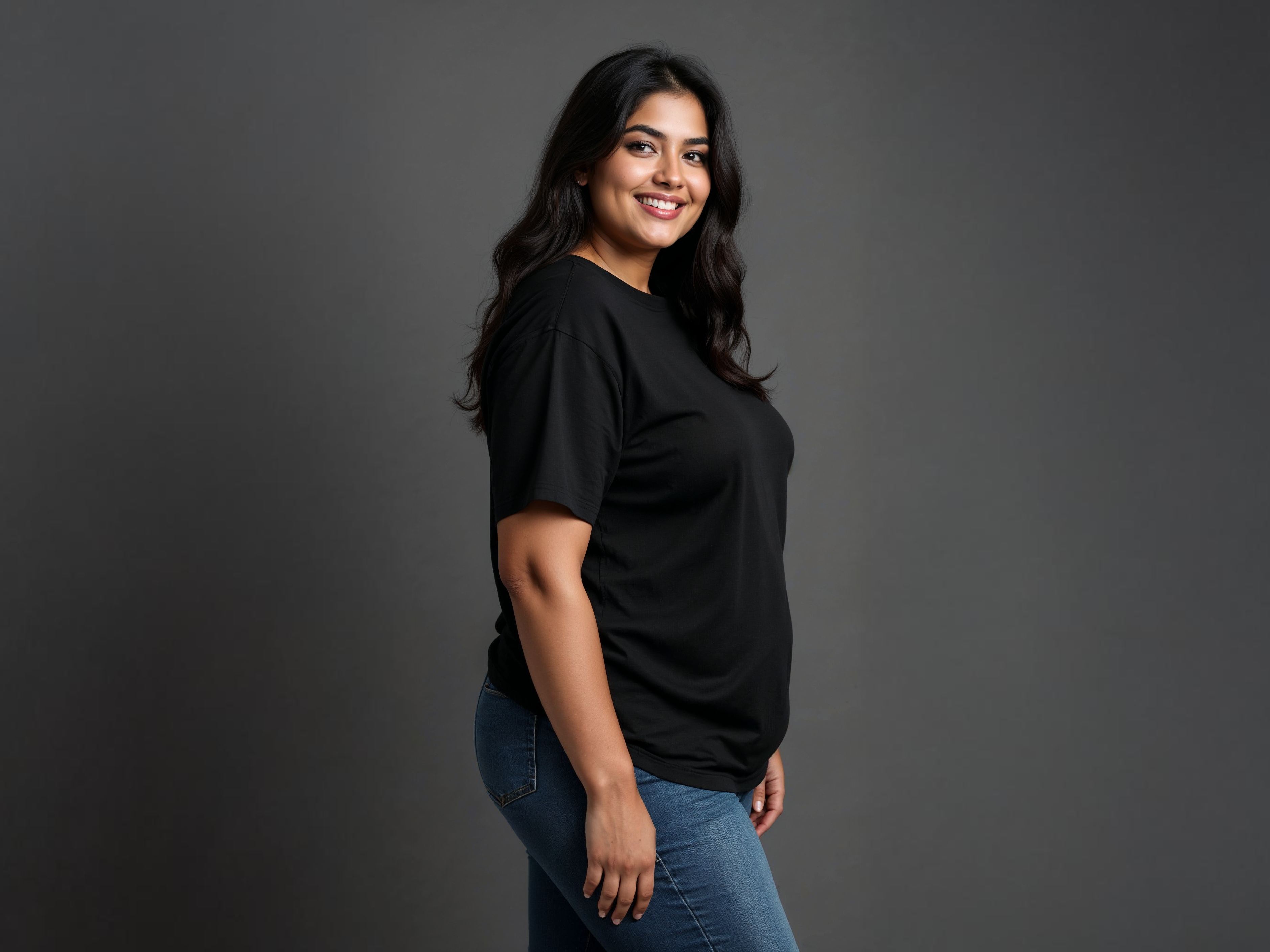 TMKOC Printed Round Neck Plus Size Black T-shirts