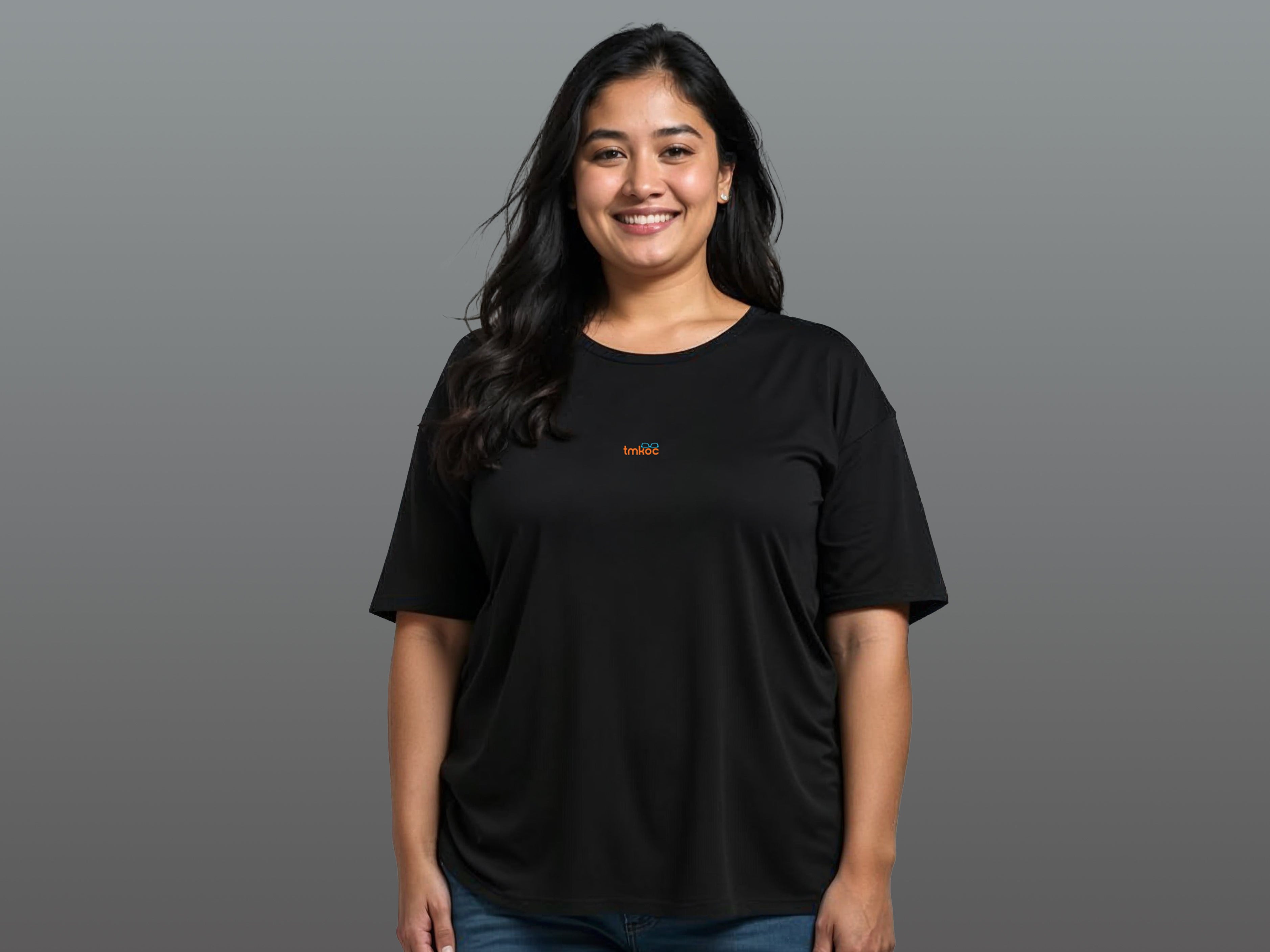 TMKOC Printed Round Neck Plus Size Black T-shirts