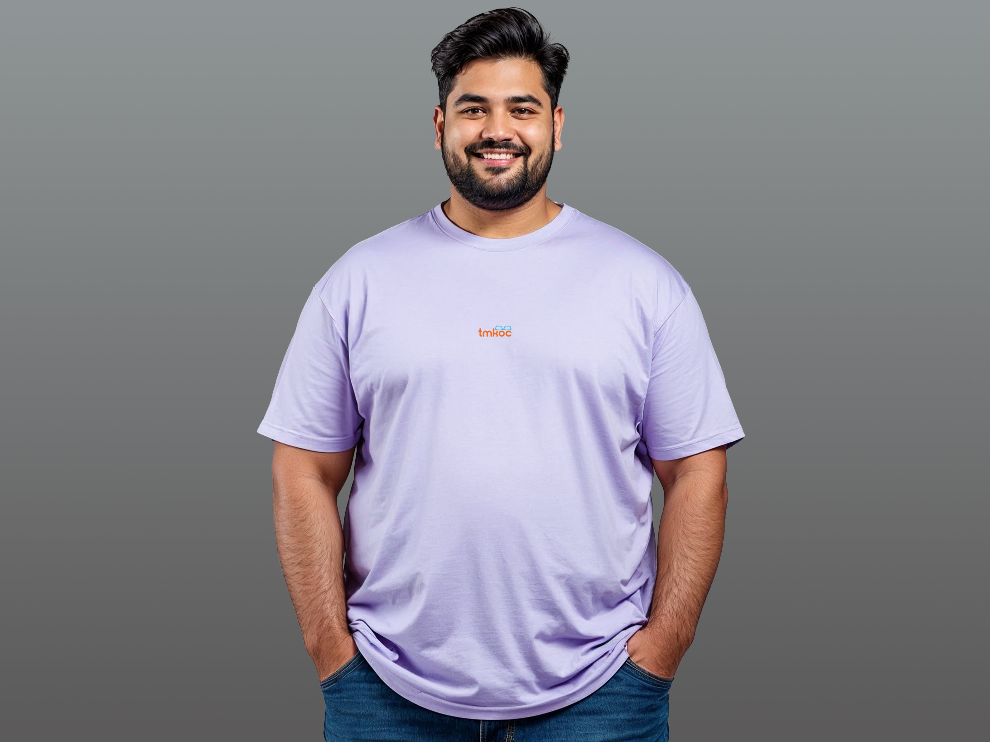 TMKOC Plus Size Men's Regular Fit Round Neck Lavender T-shirt