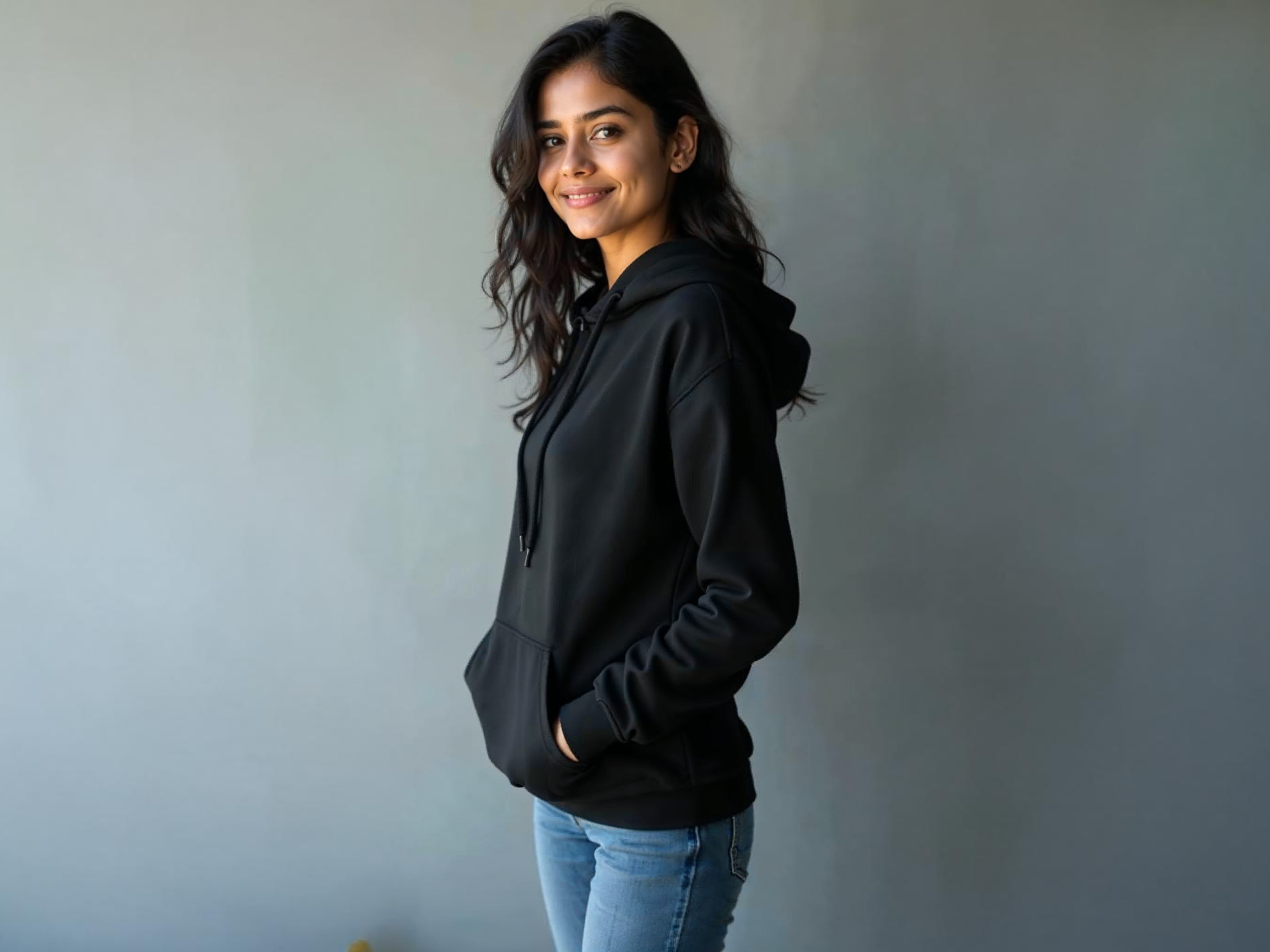 TMKOC Regular Fit Black Cotton Hoodies For Women