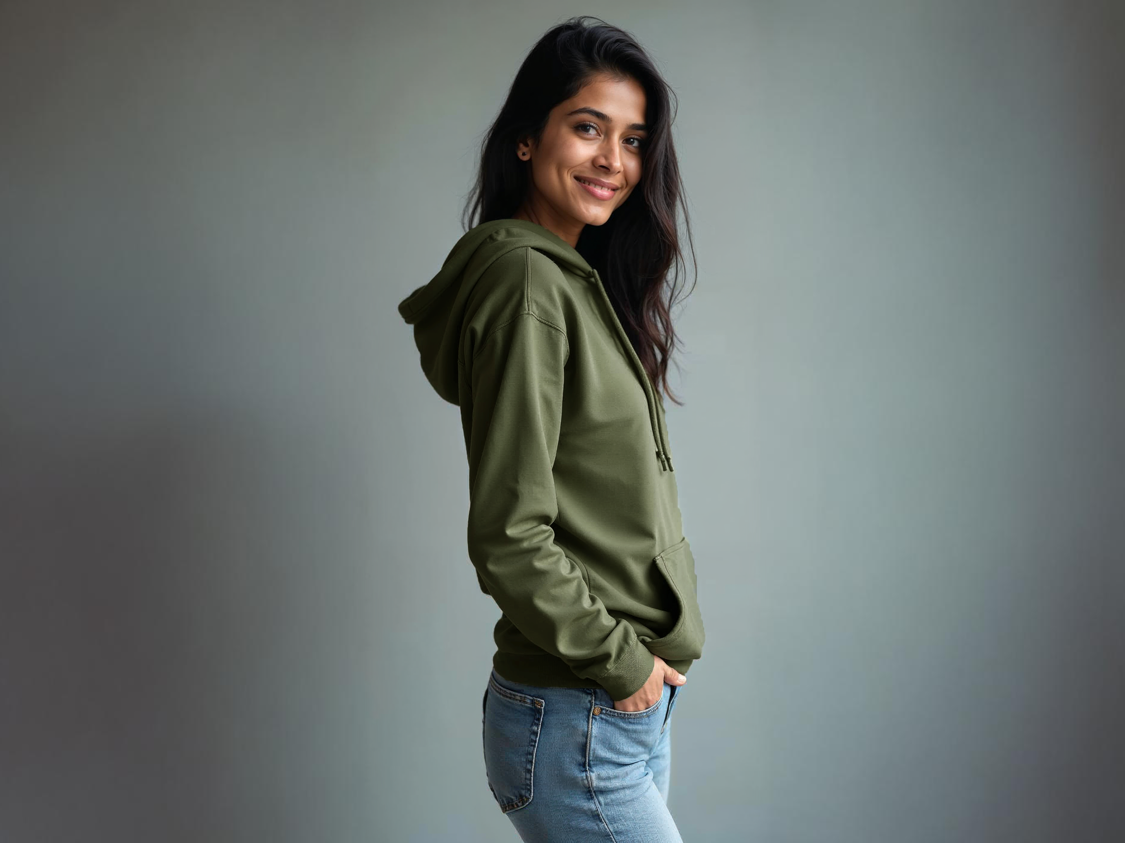 TMKOC Olive Green Cotton Regular Fit Hoodies for Women