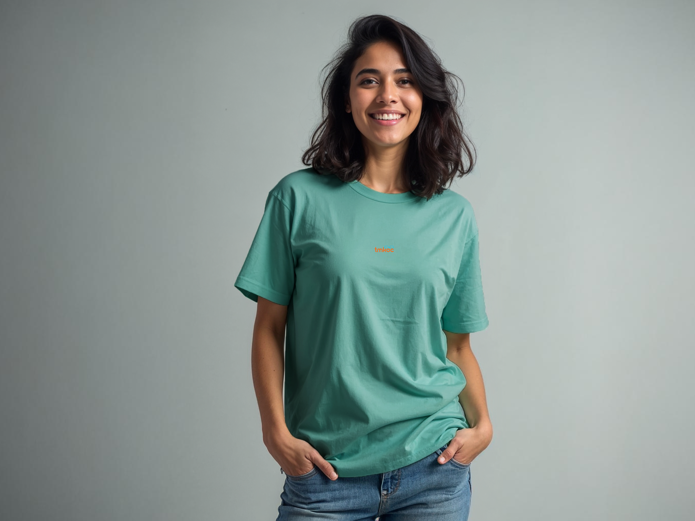 TMKOC Aqua Green Back Printed T-Shirts For Women